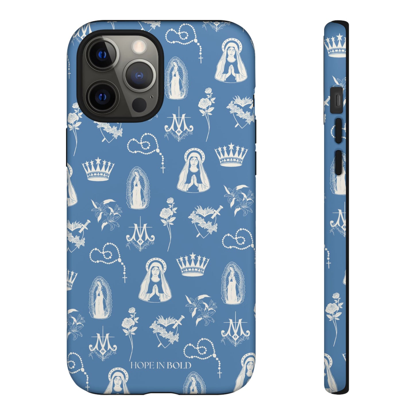 Virgin Mary Toile Phone Case in Sky/Ecru