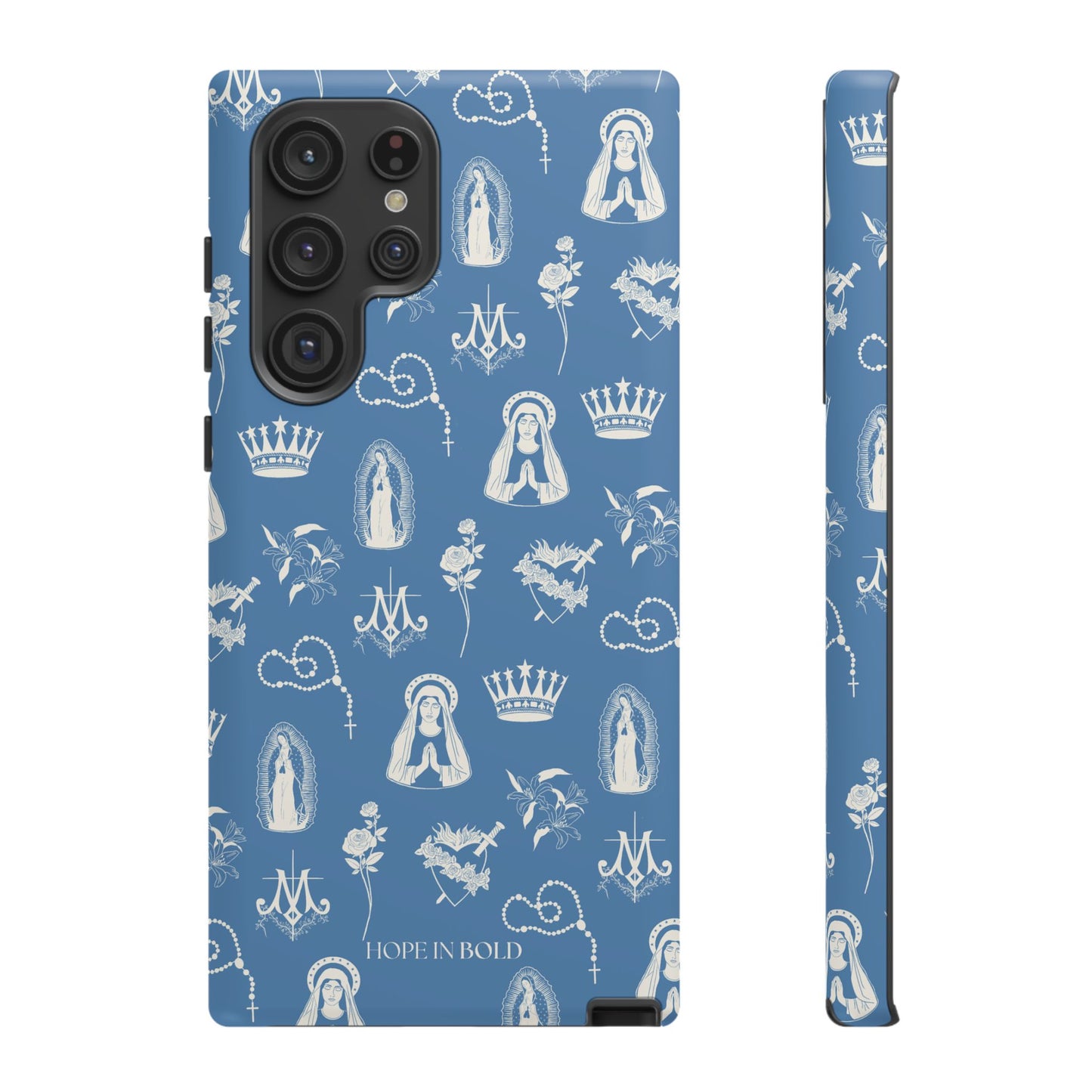 Virgin Mary Toile Phone Case in Sky/Ecru