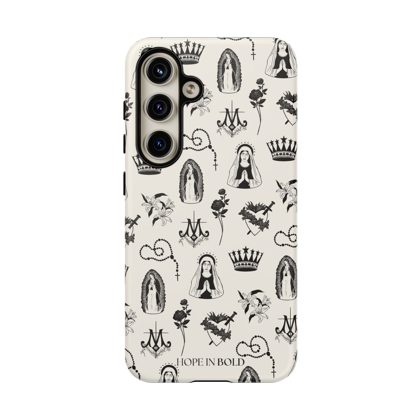 Virgin Mary Toile Phone Case in Ecru/Black