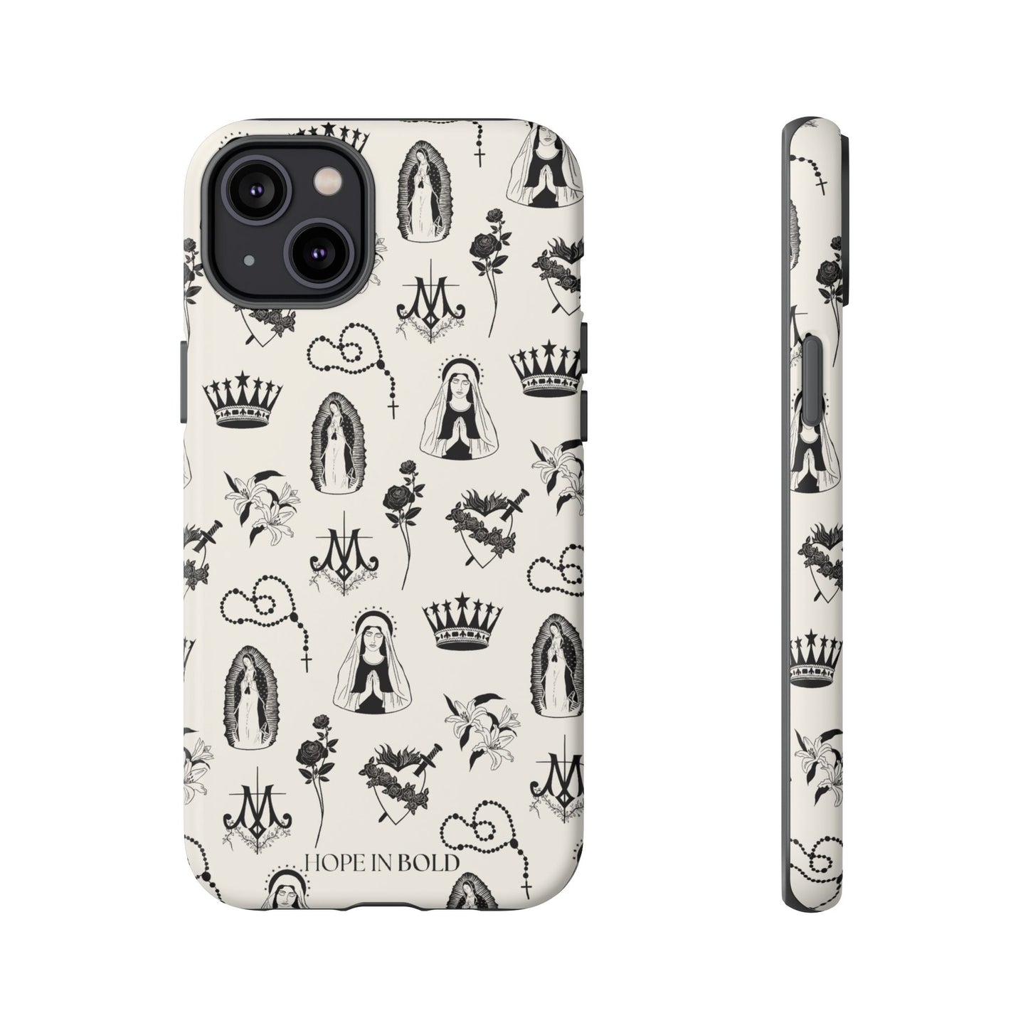 Virgin Mary Toile Phone Case in Ecru/Black