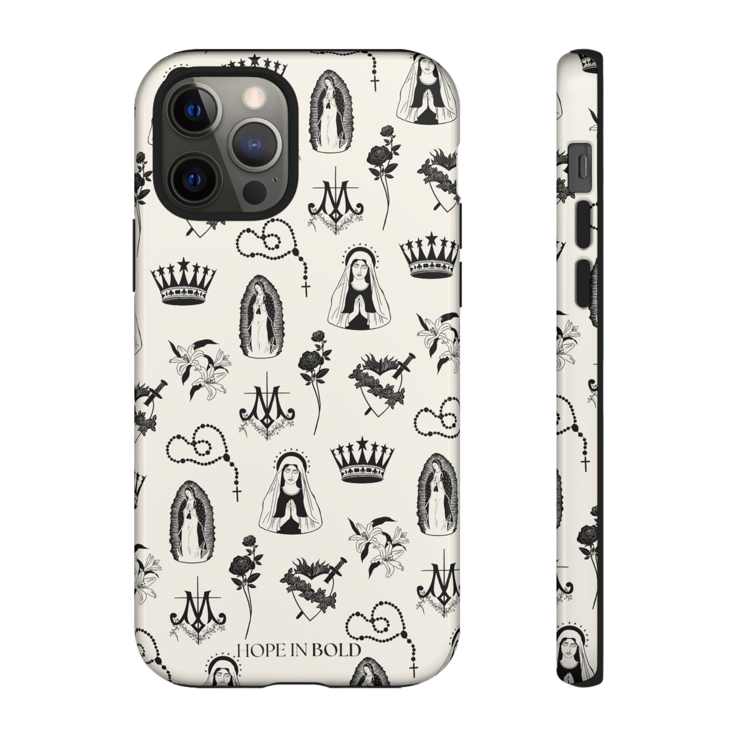 Virgin Mary Toile Phone Case in Ecru/Black