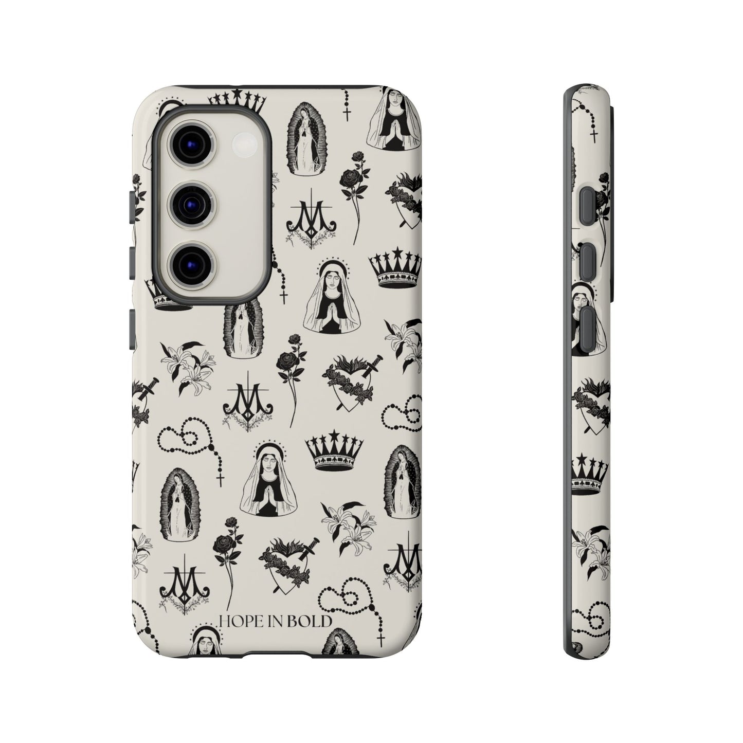 Virgin Mary Toile Phone Case in Ecru/Black