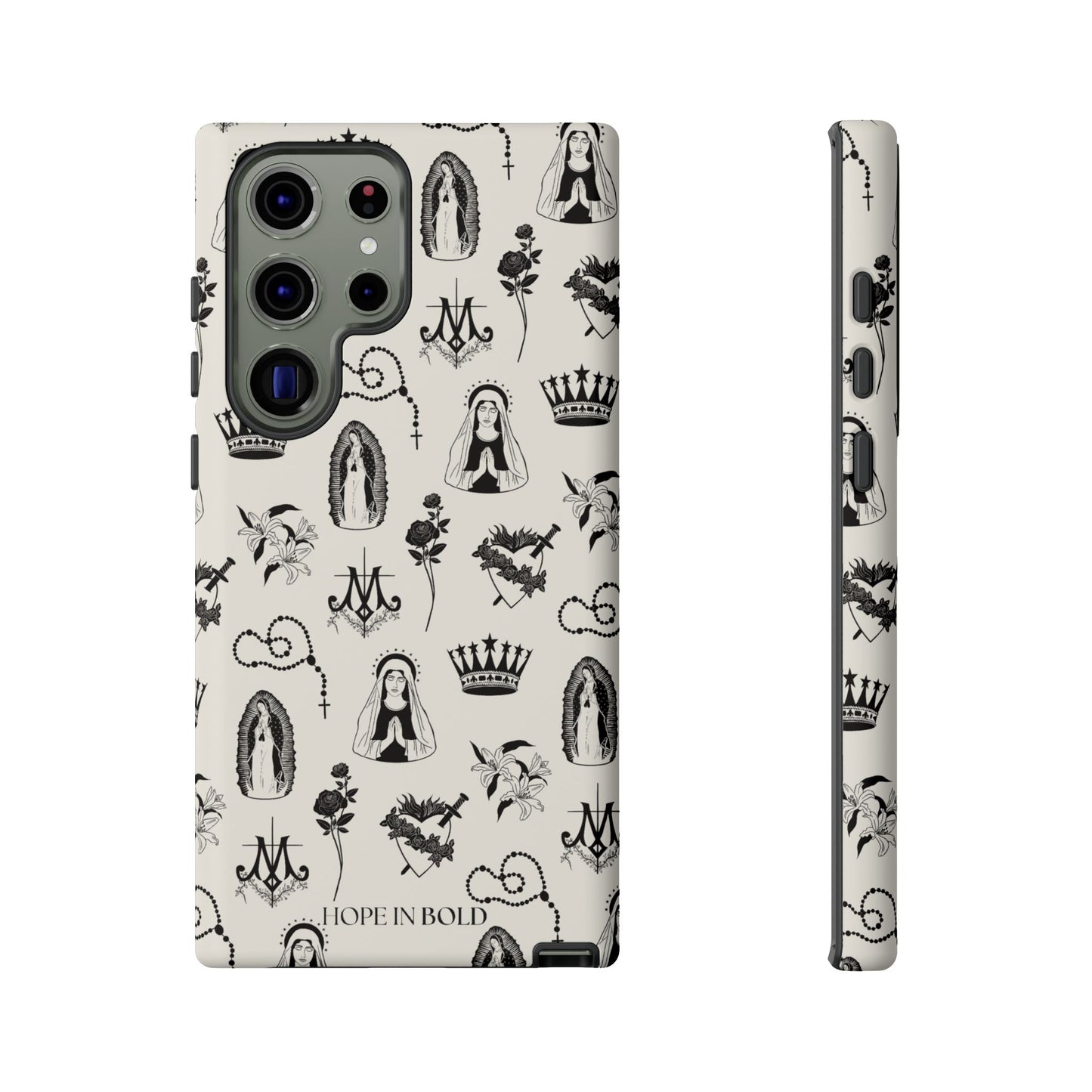 Virgin Mary Toile Phone Case in Ecru/Black