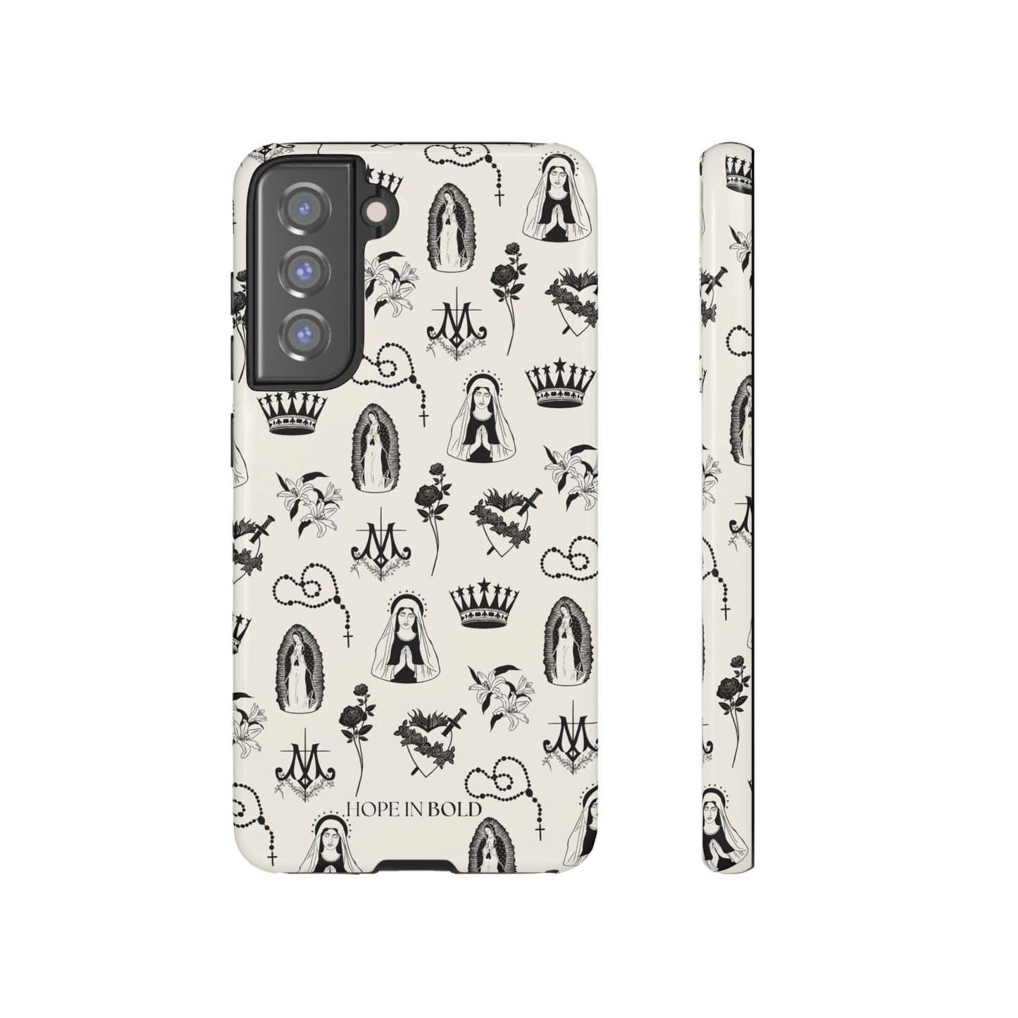 Virgin Mary Toile Phone Case in Ecru/Black