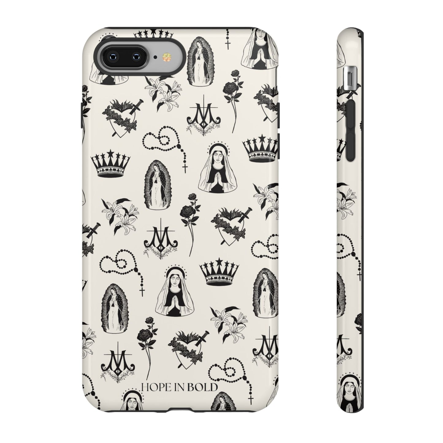 Virgin Mary Toile Phone Case in Ecru/Black