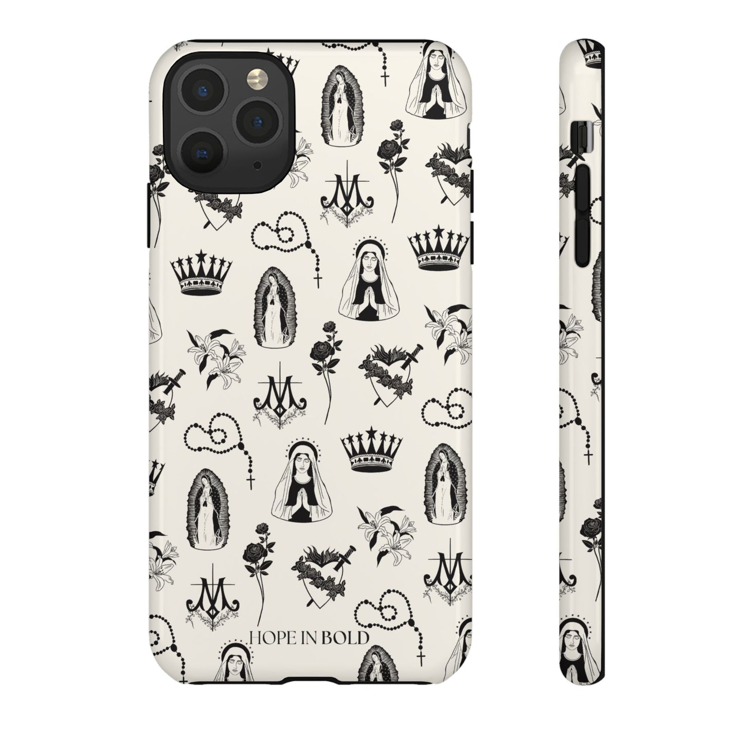 Virgin Mary Toile Phone Case in Ecru/Black