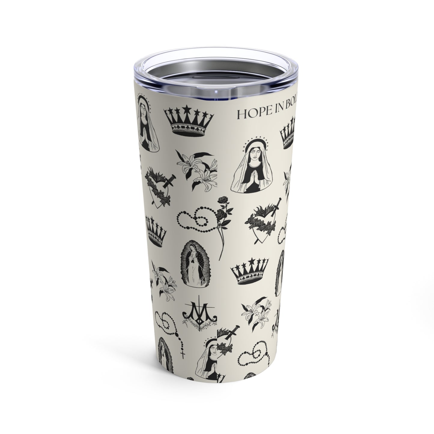Virgin Mary Toile Tumbler in Ecru/Black
