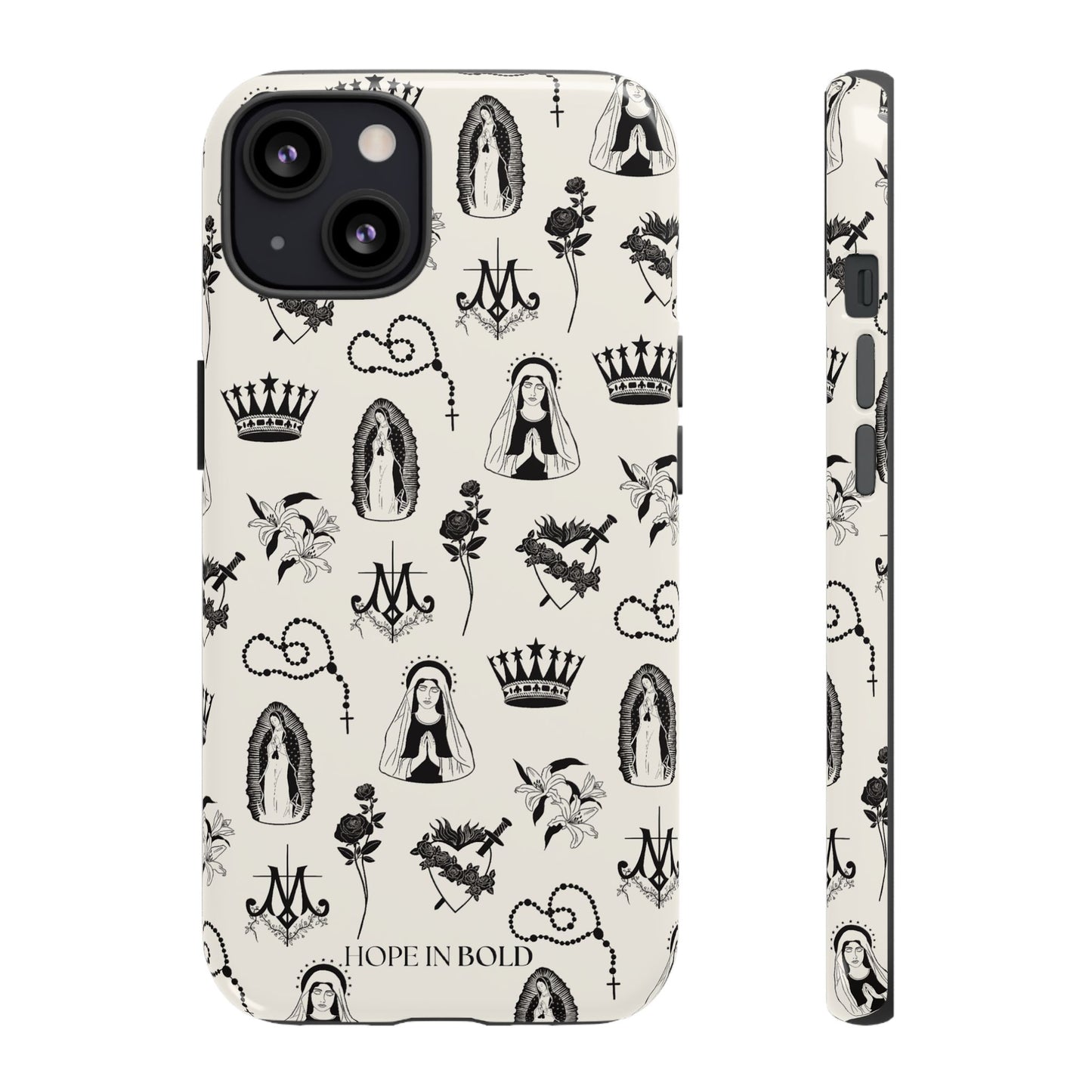 Virgin Mary Toile Phone Case in Ecru/Black