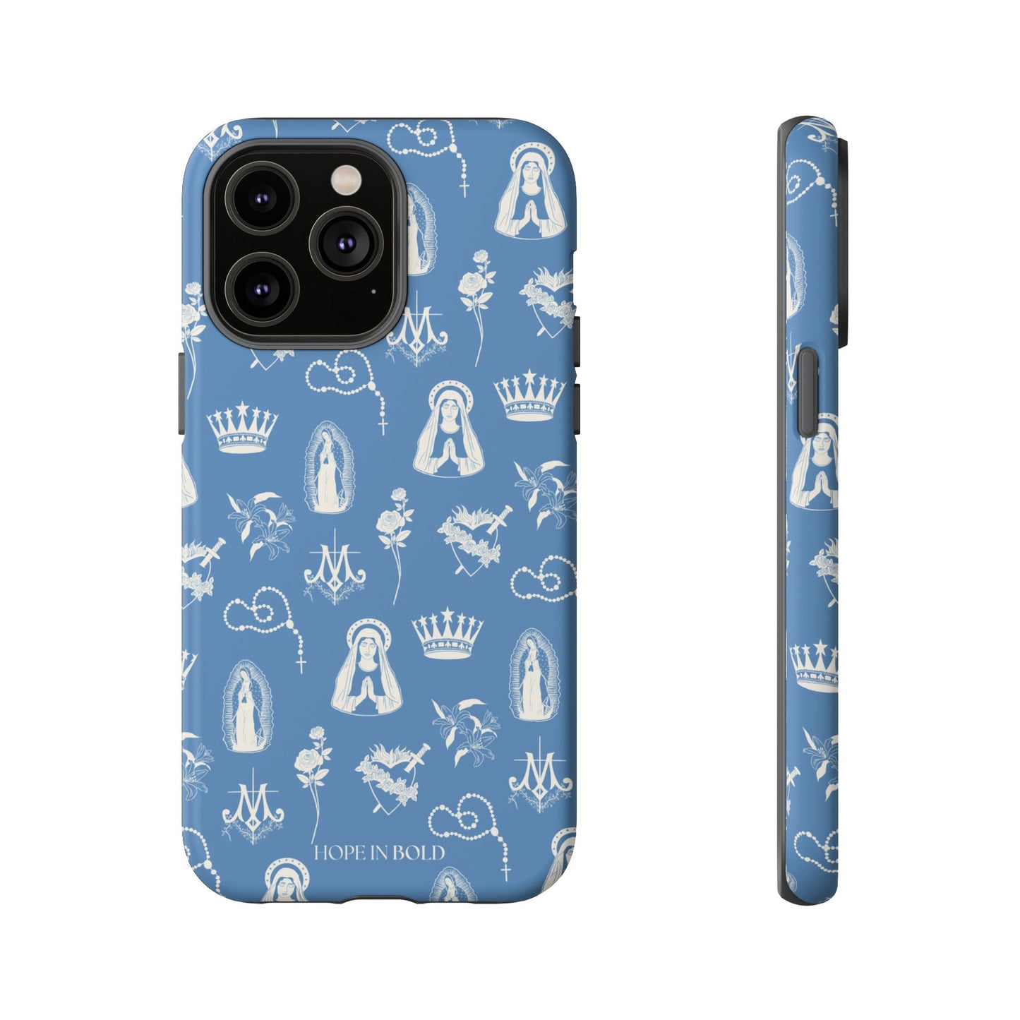 Virgin Mary Toile Phone Case in Sky/Ecru