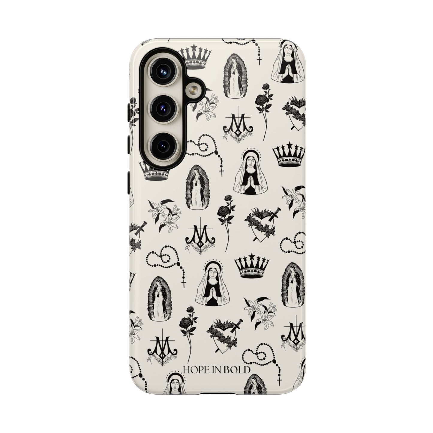 Virgin Mary Toile Phone Case in Ecru/Black
