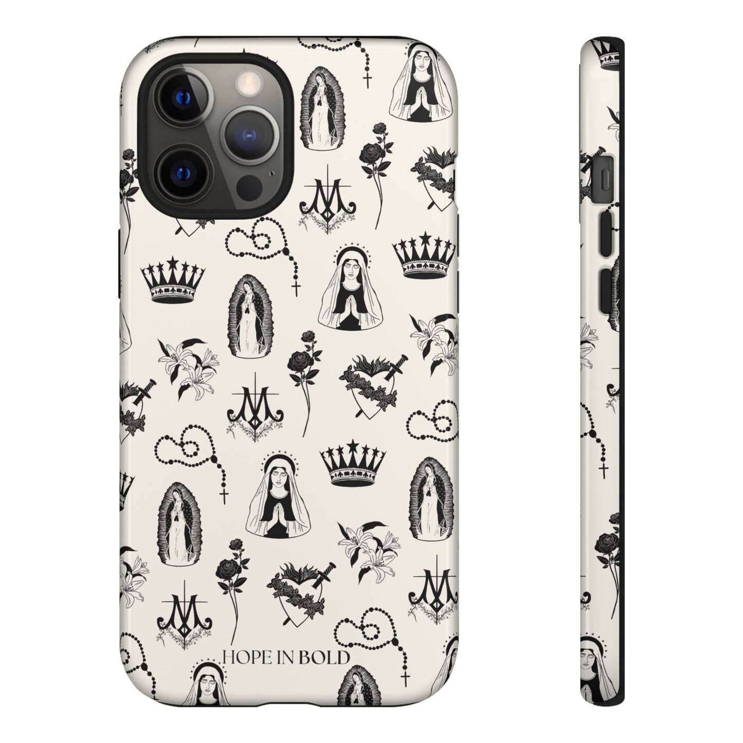 Virgin Mary Toile Phone Case in Ecru/Black