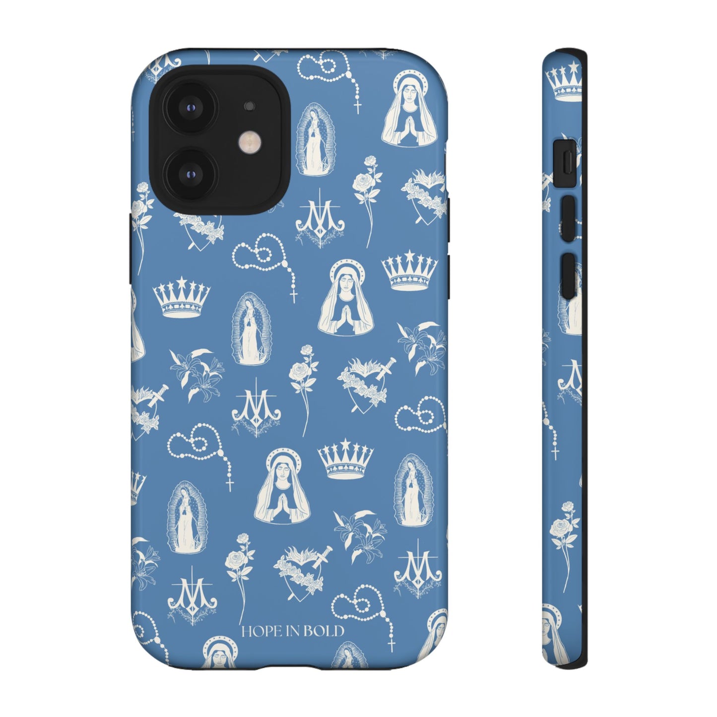 Virgin Mary Toile Phone Case in Sky/Ecru