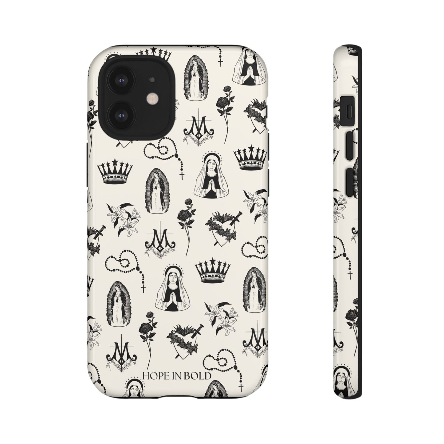 Virgin Mary Toile Phone Case in Ecru/Black