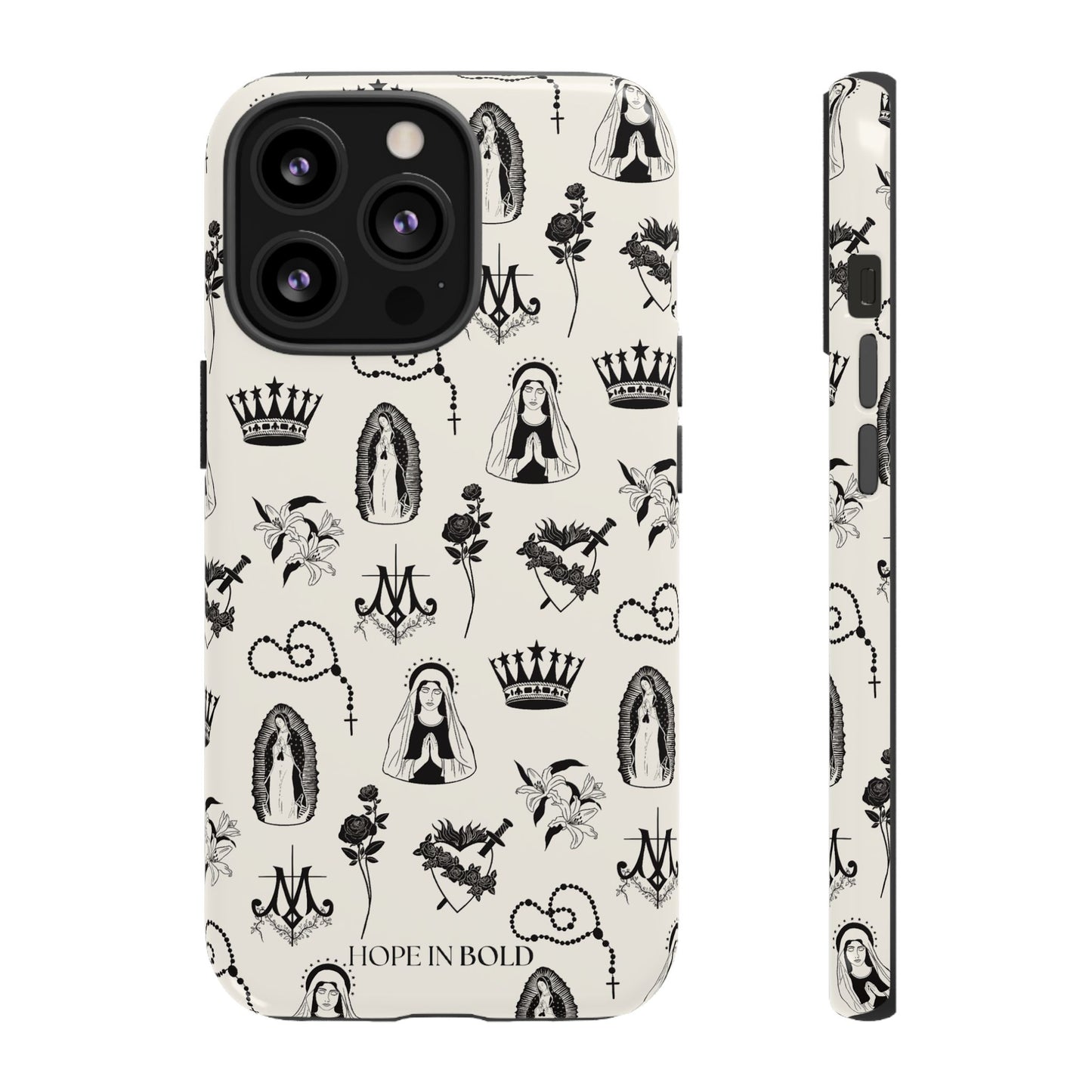 Virgin Mary Toile Phone Case in Ecru/Black