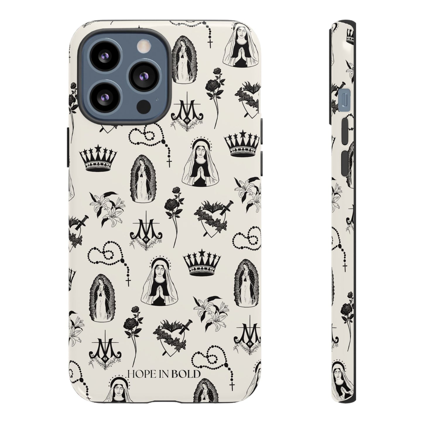 Virgin Mary Toile Phone Case in Ecru/Black