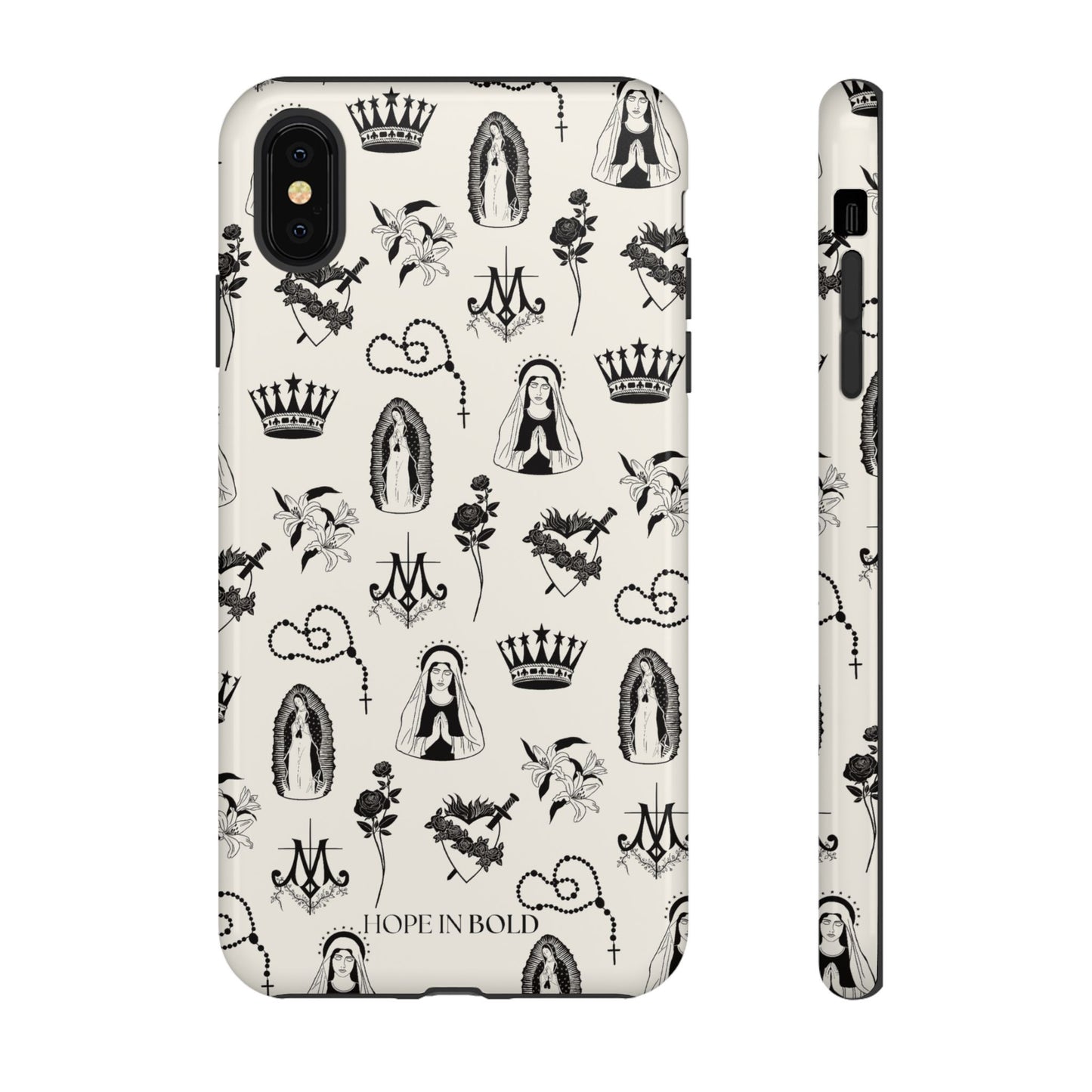 Virgin Mary Toile Phone Case in Ecru/Black