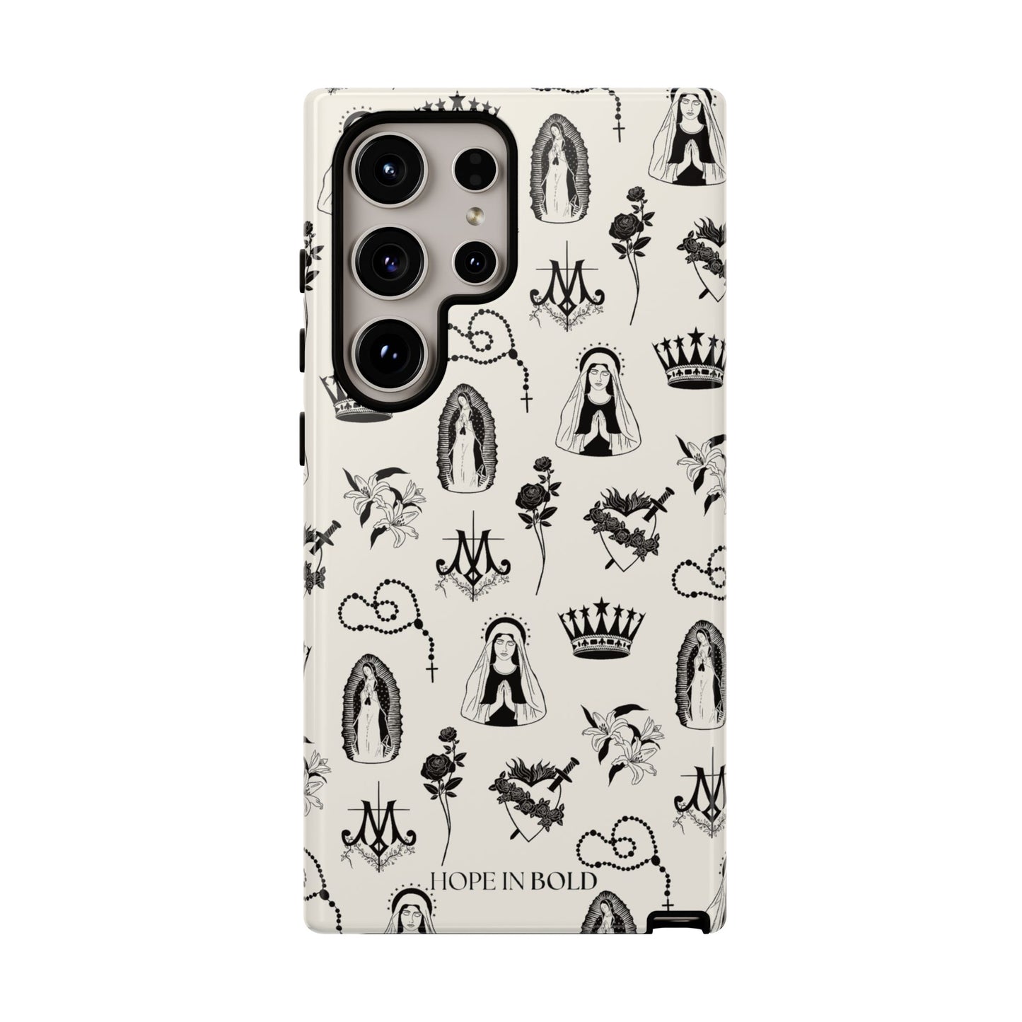 Virgin Mary Toile Phone Case in Ecru/Black