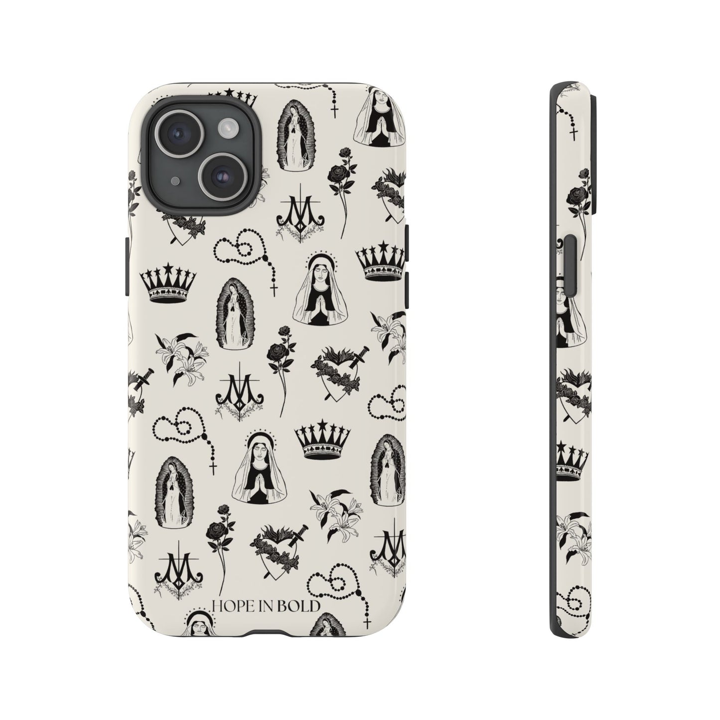Virgin Mary Toile Phone Case in Ecru/Black
