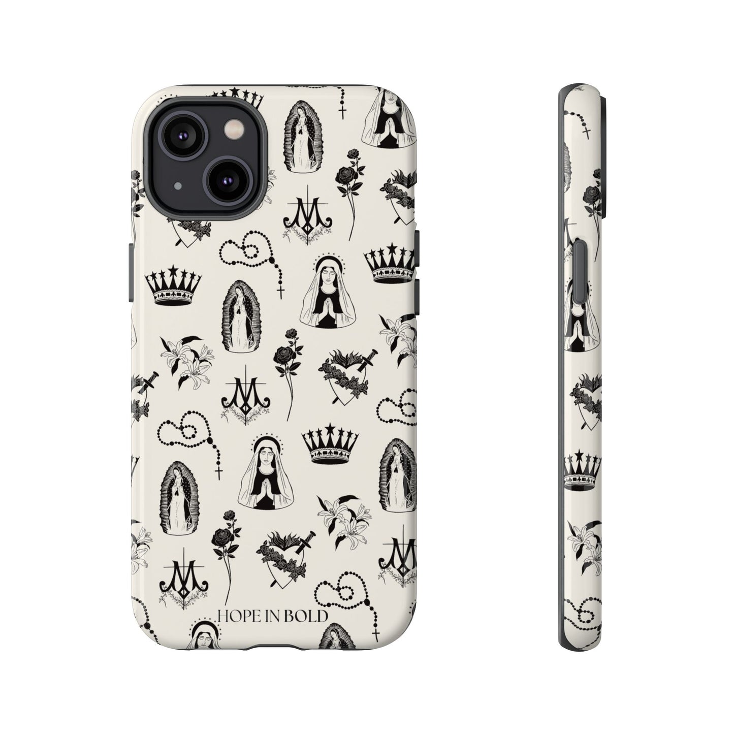 Virgin Mary Toile Phone Case in Ecru/Black