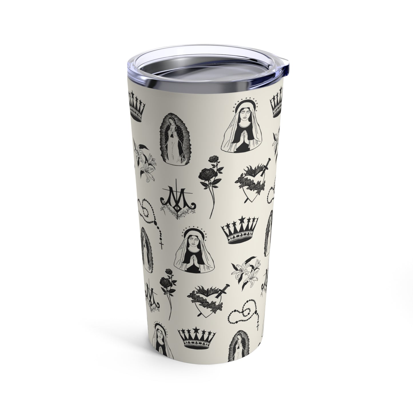 Virgin Mary Toile Tumbler in Ecru/Black