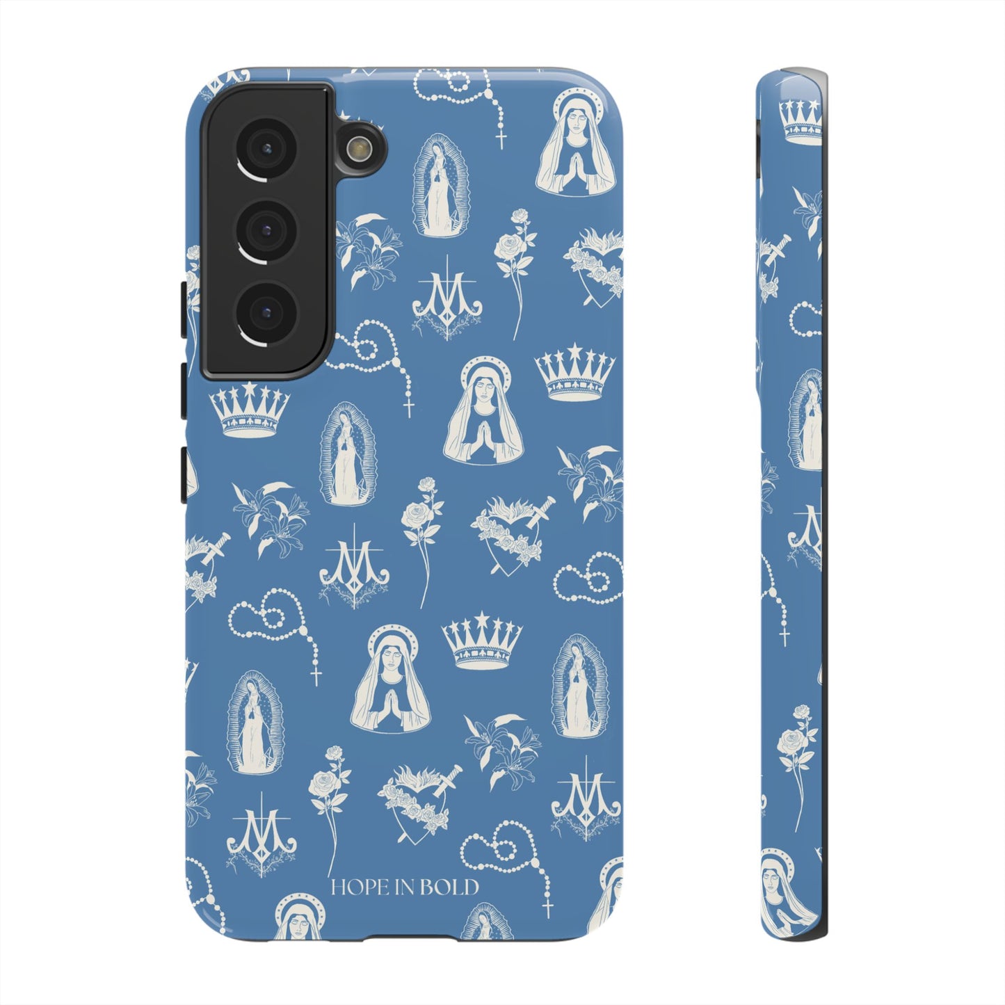 Virgin Mary Toile Phone Case in Sky/Ecru