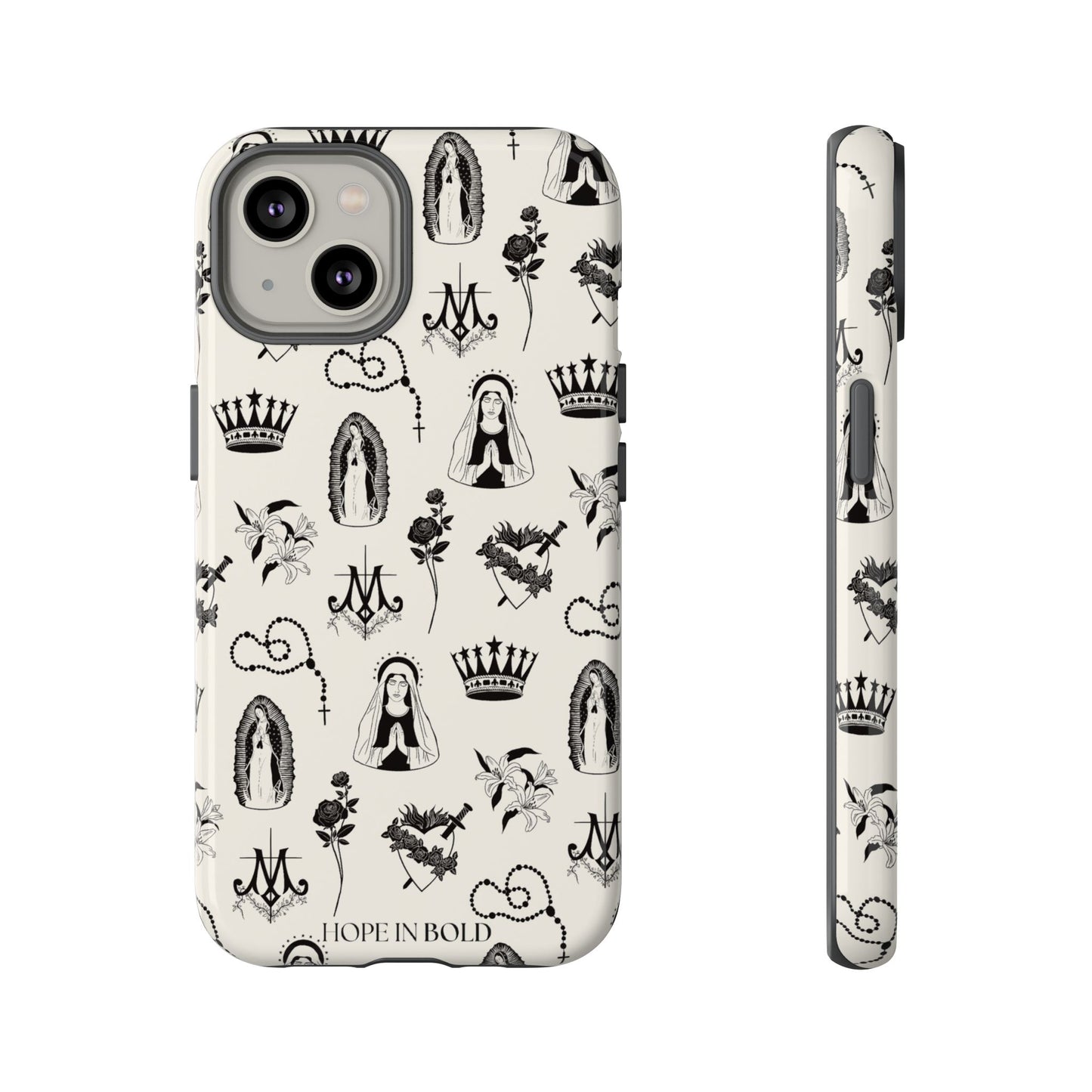 Virgin Mary Toile Phone Case in Ecru/Black