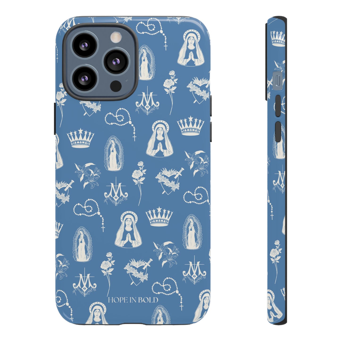 Virgin Mary Toile Phone Case in Sky/Ecru