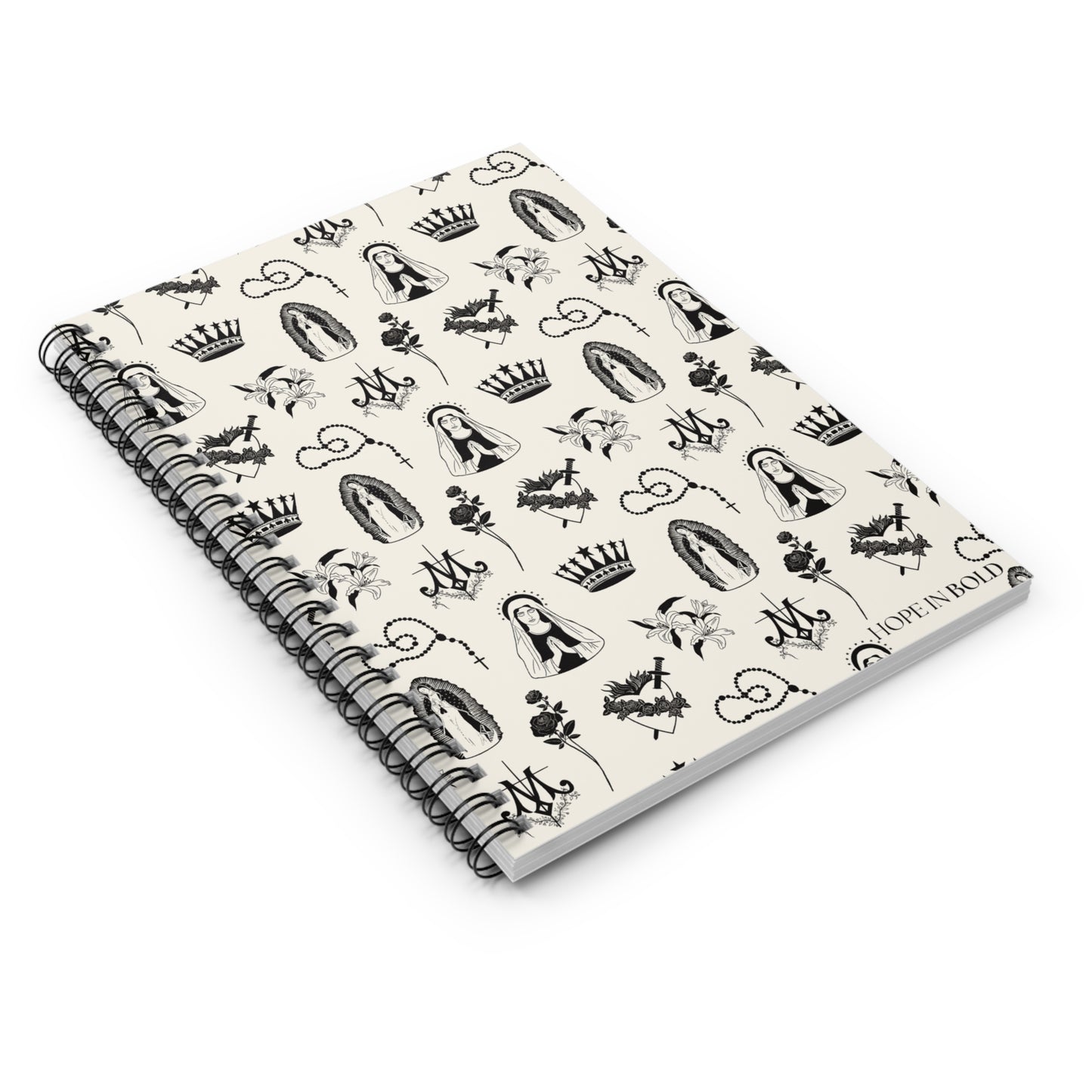 Virgin Mary Toile Spiral Notebook in Ecru/Black