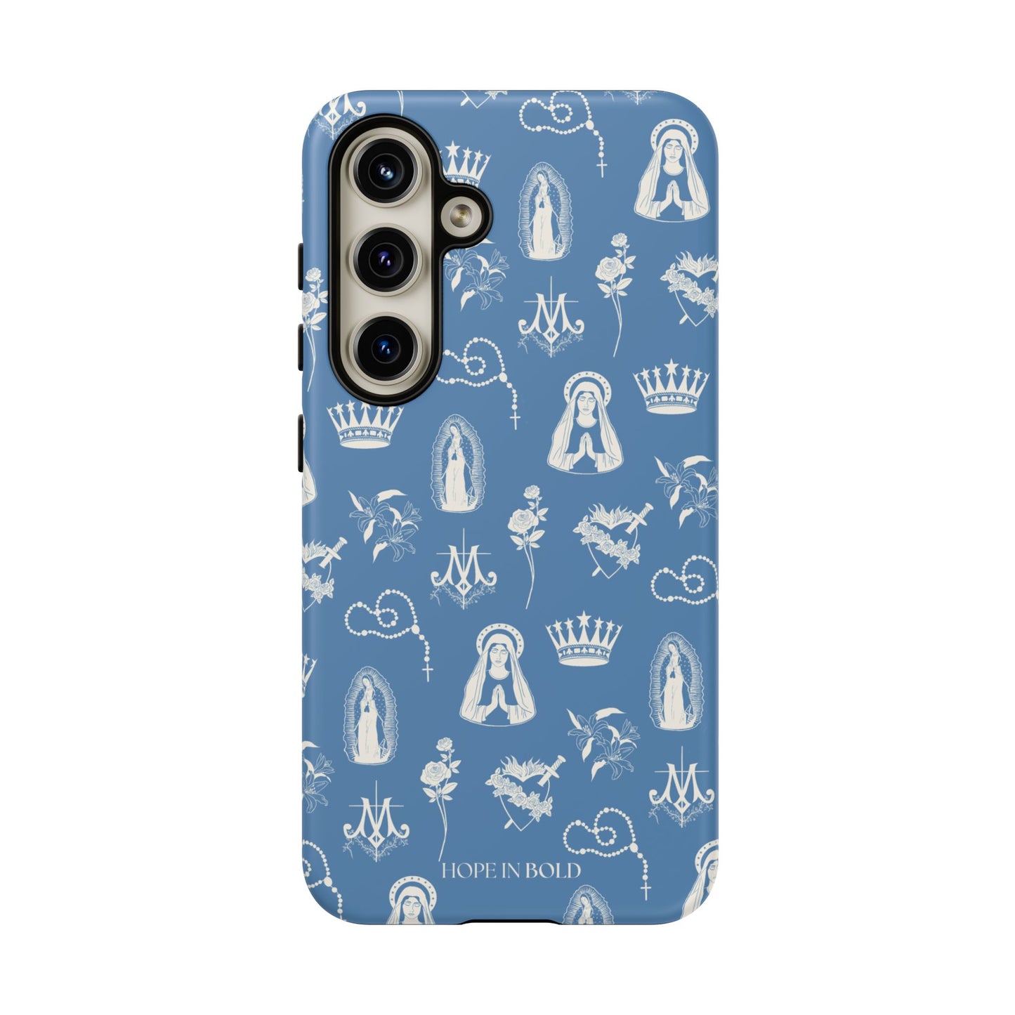 Virgin Mary Toile Phone Case in Sky/Ecru