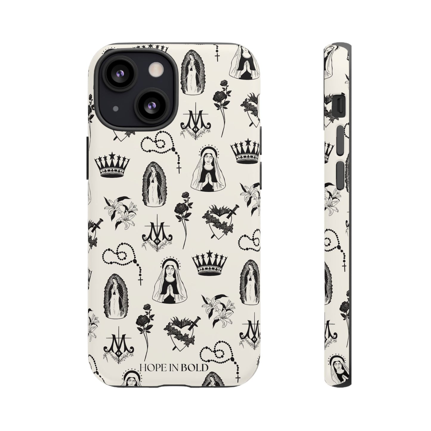 Virgin Mary Toile Phone Case in Ecru/Black