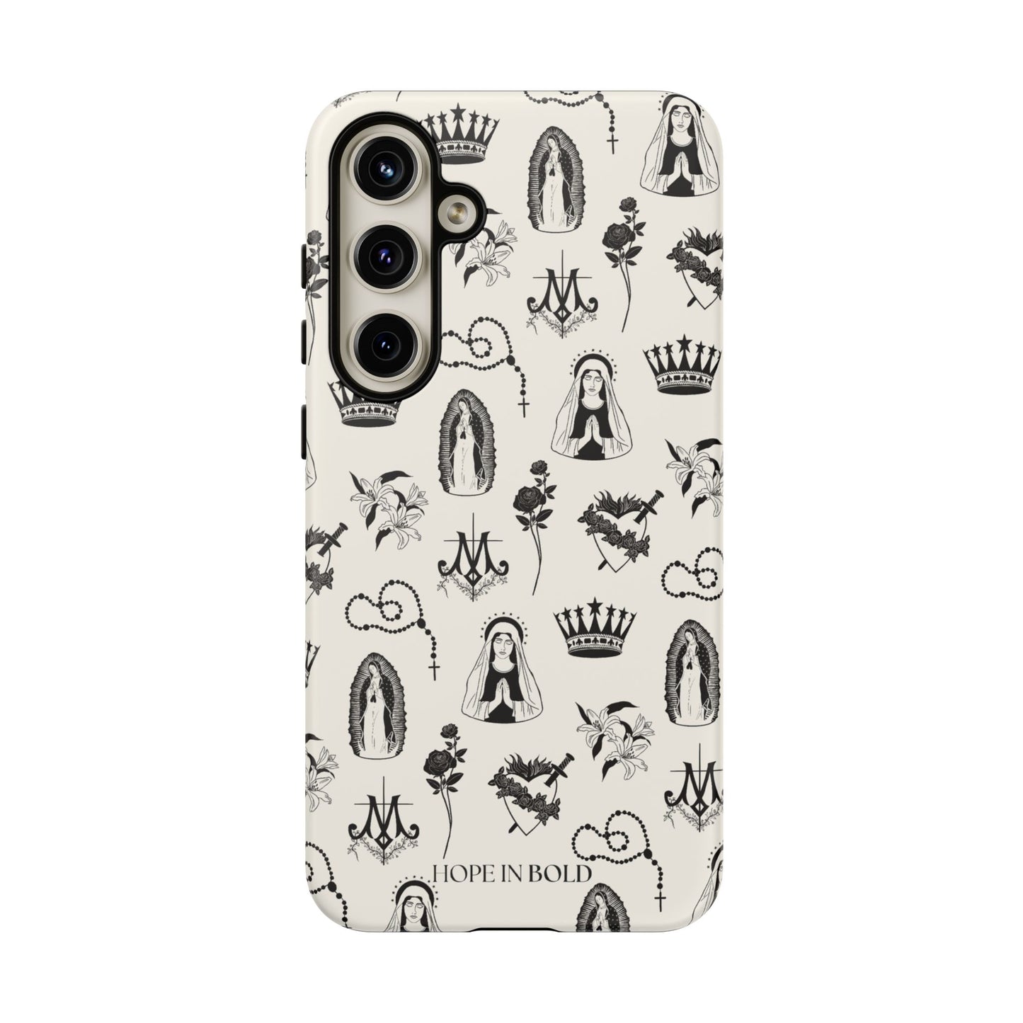 Virgin Mary Toile Phone Case in Ecru/Black