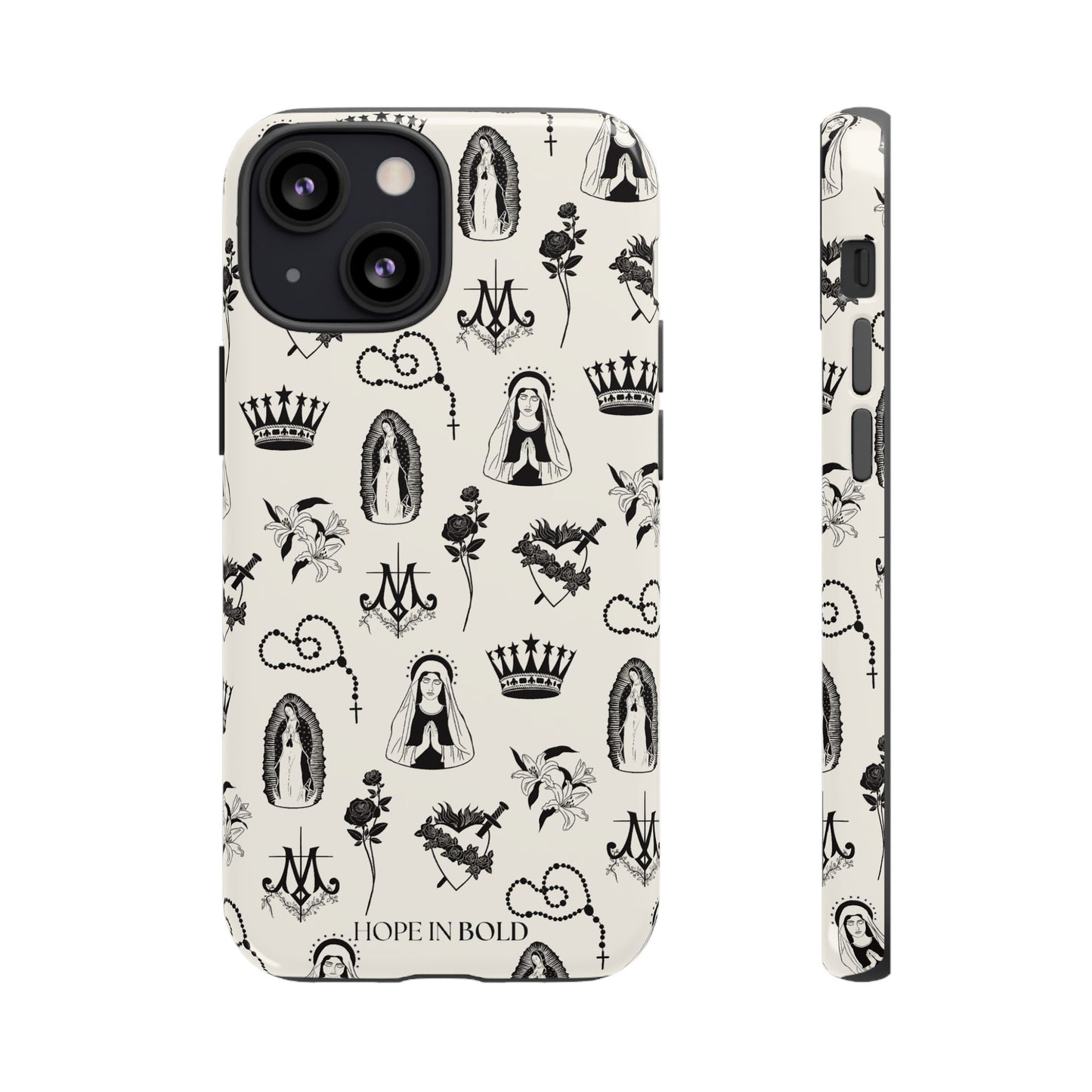 Virgin Mary Toile Phone Case in Ecru/Black