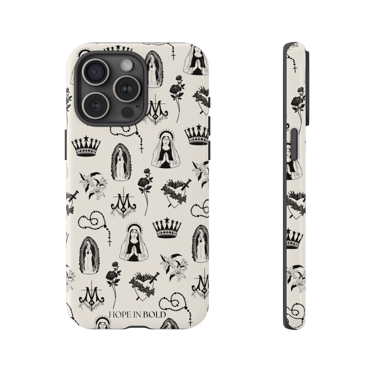 Virgin Mary Toile Phone Case in Ecru/Black
