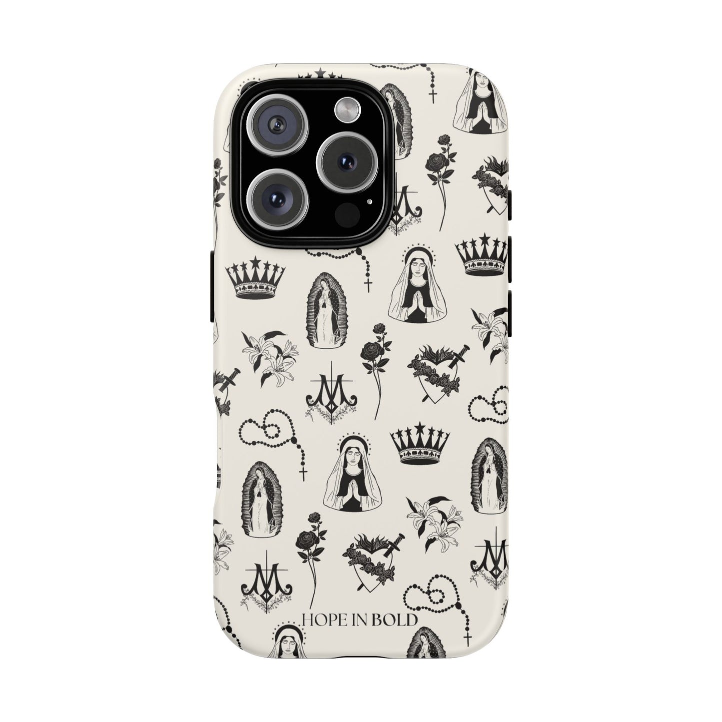 Virgin Mary Toile Phone Case in Ecru/Black