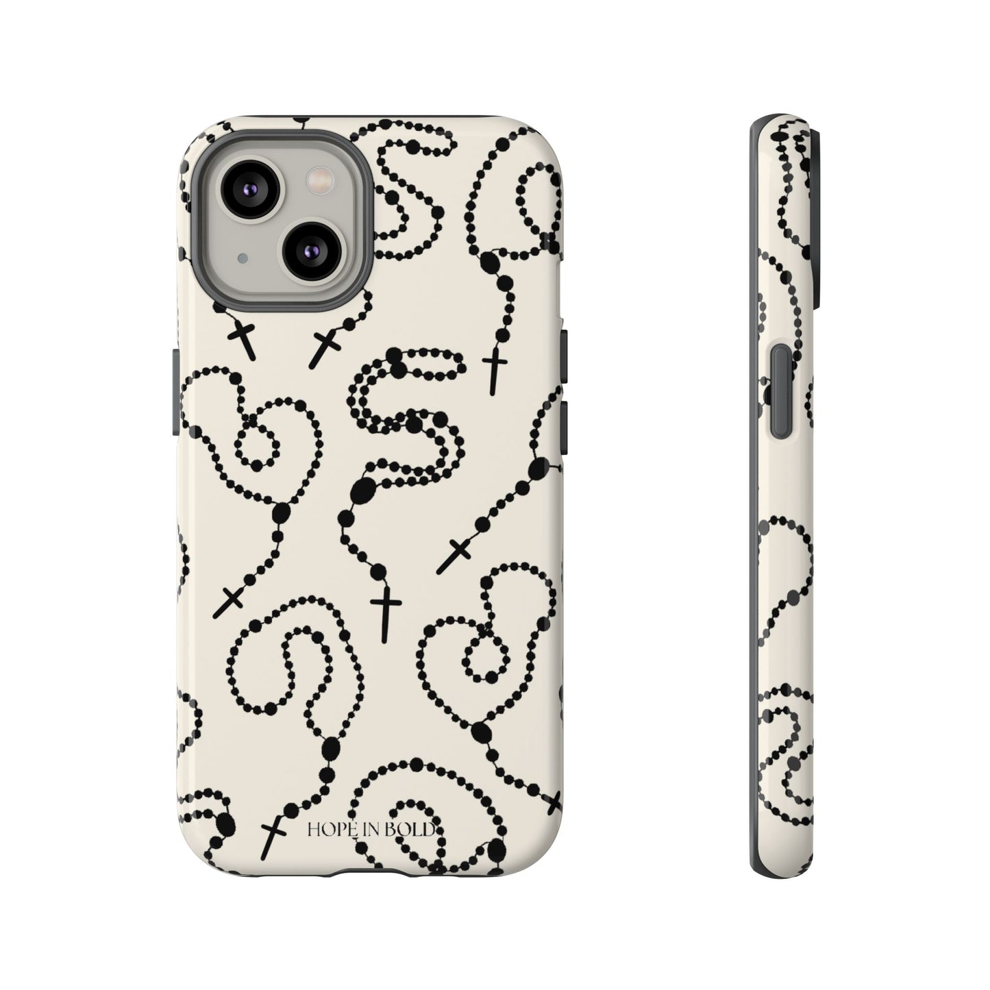 Rosary Phone Case in Ecru/Black