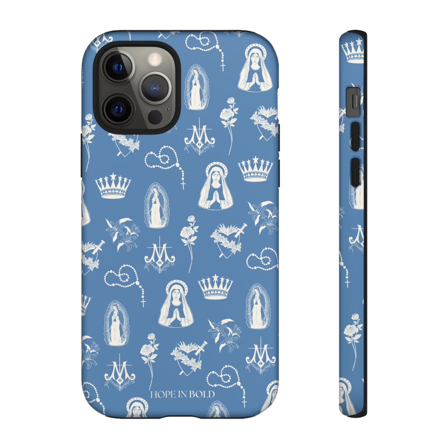 Virgin Mary Toile Phone Case in Sky/Ecru