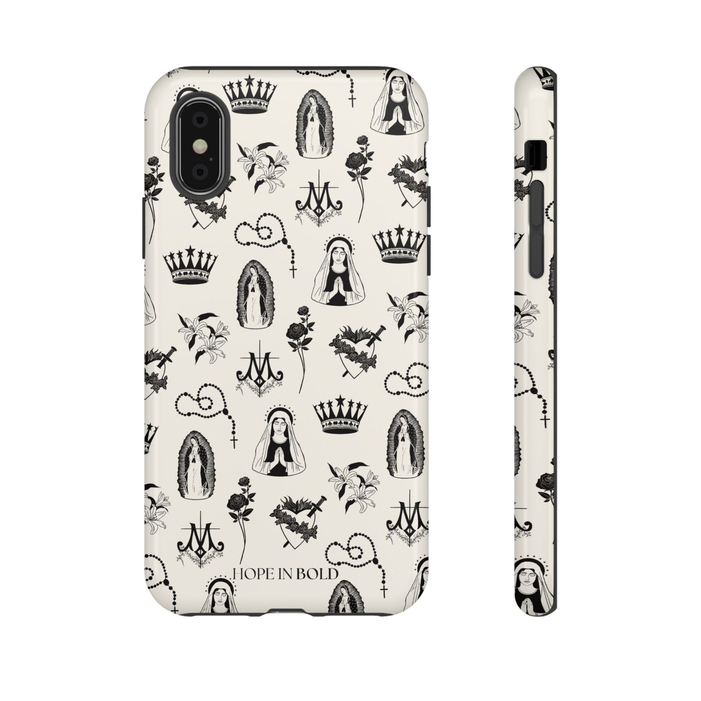Virgin Mary Toile Phone Case in Ecru/Black