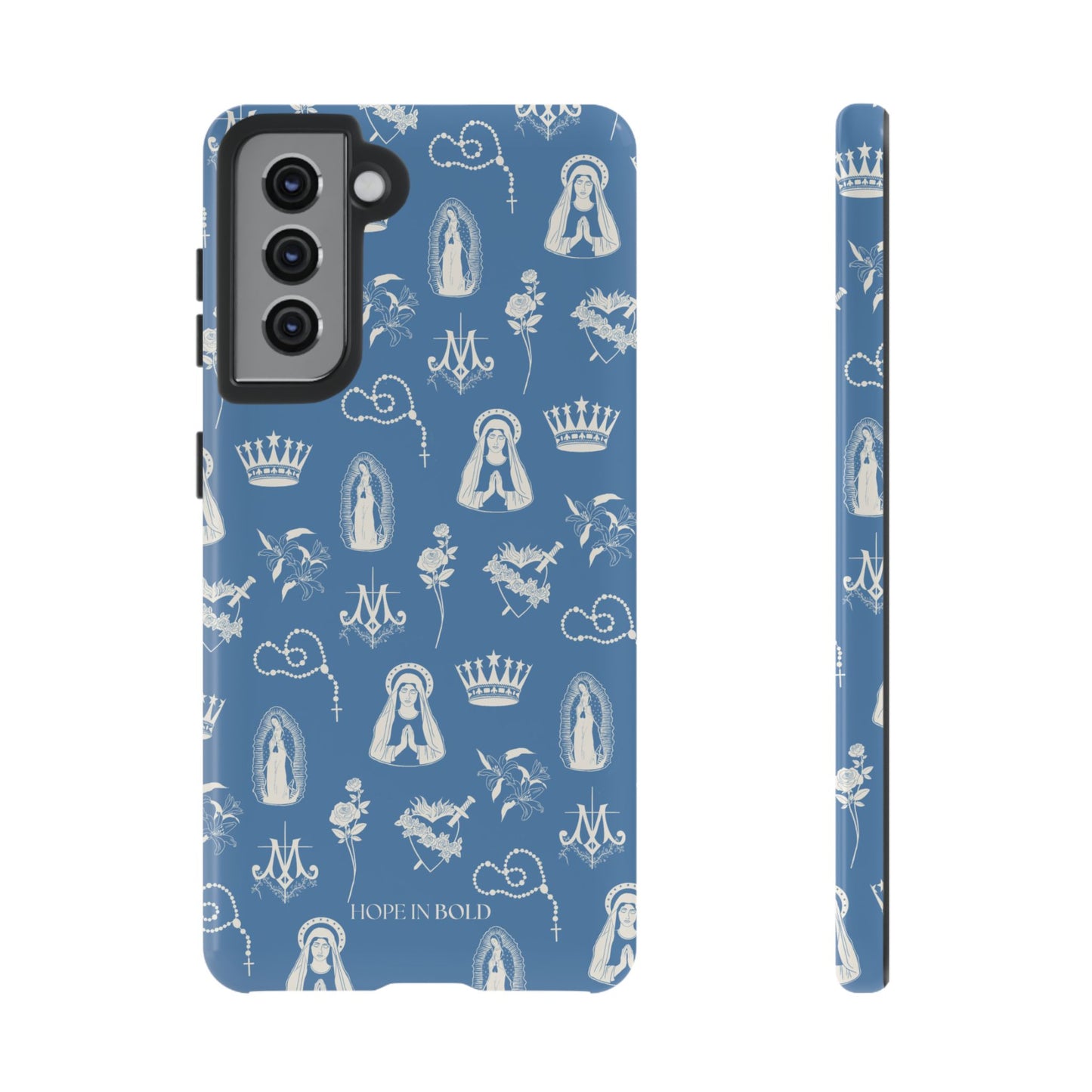 Virgin Mary Toile Phone Case in Sky/Ecru
