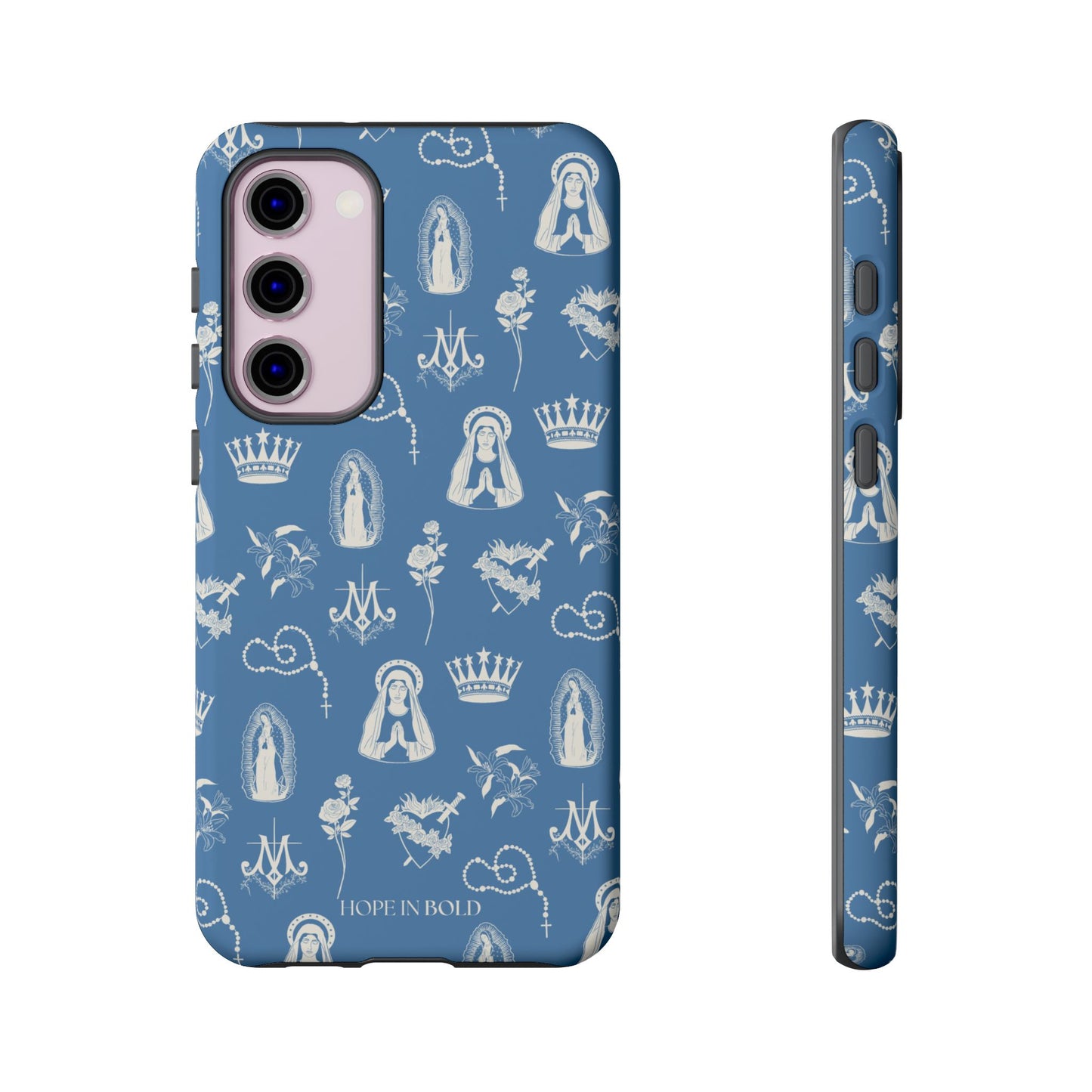 Virgin Mary Toile Phone Case in Sky/Ecru