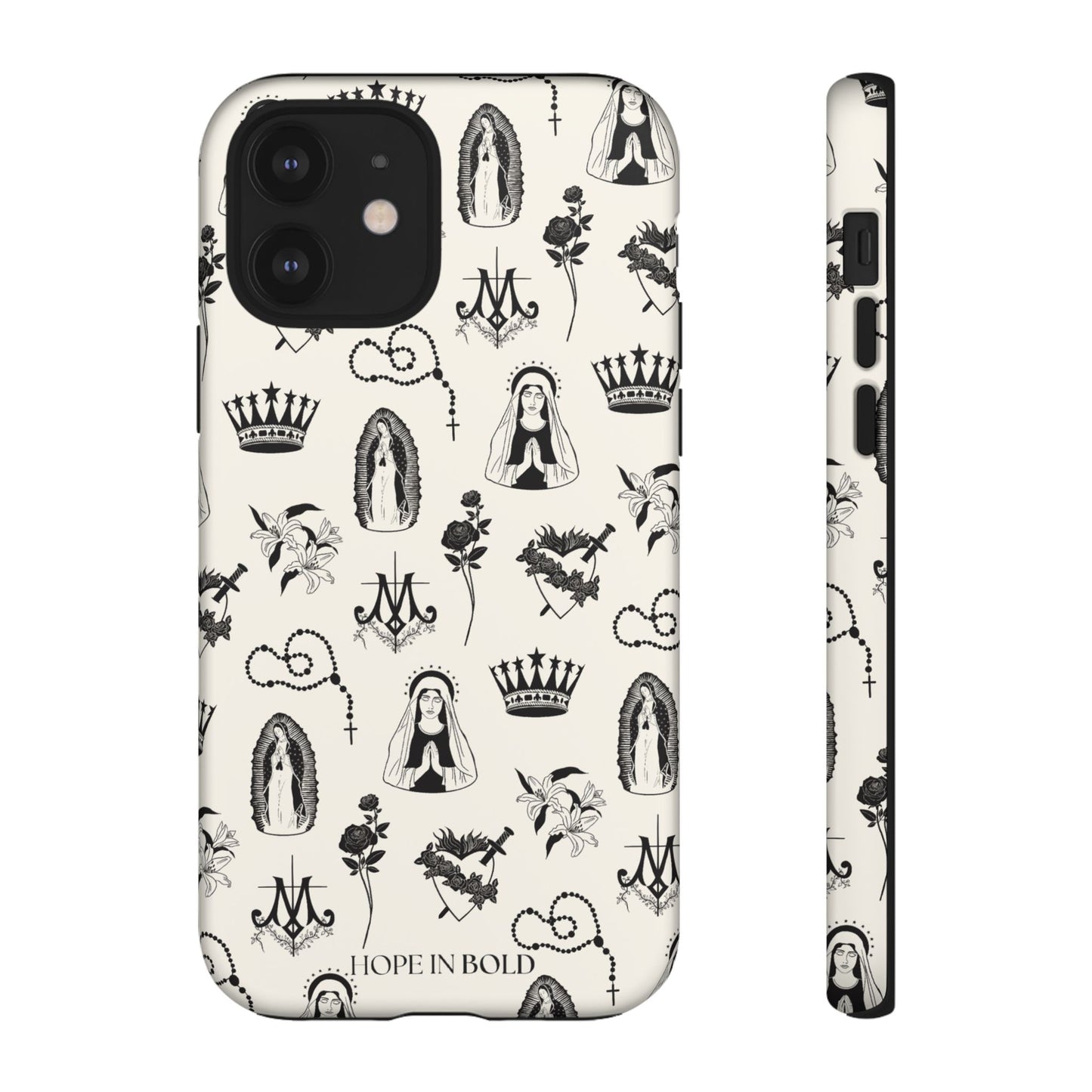 Virgin Mary Toile Phone Case in Ecru/Black