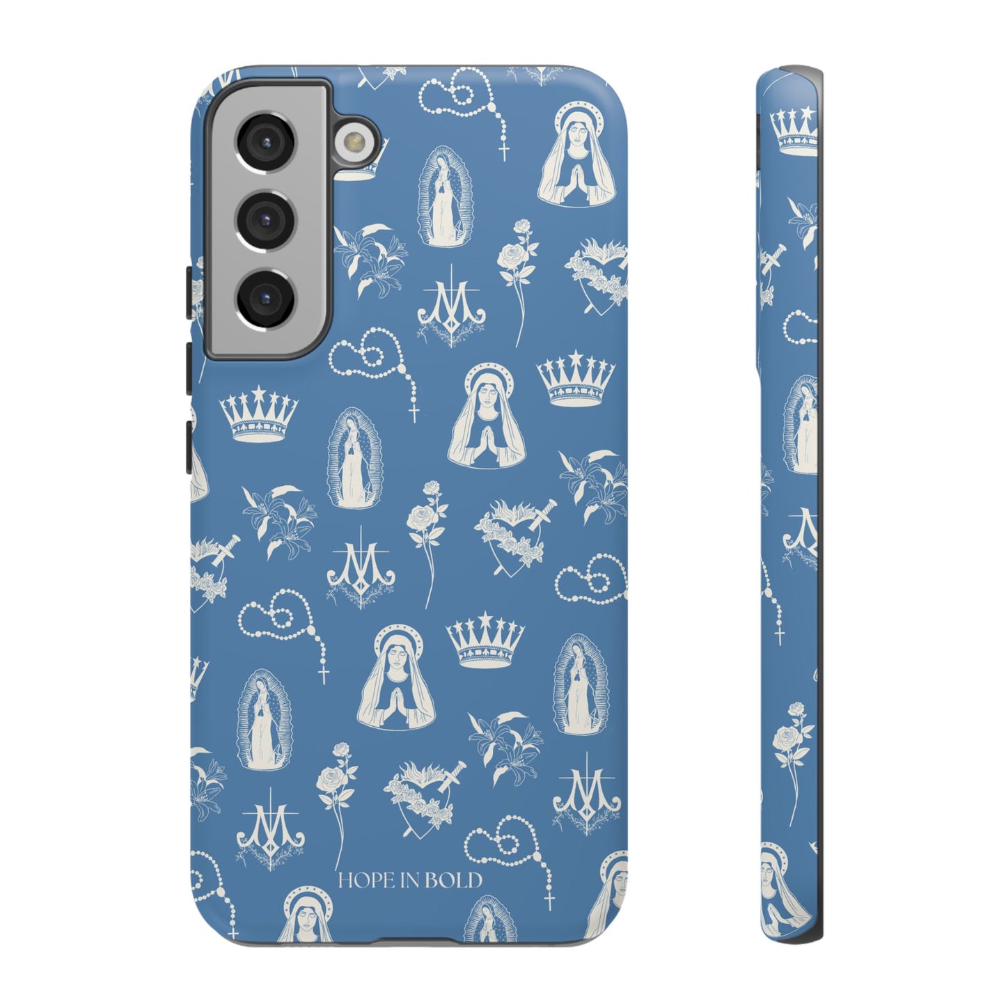 Virgin Mary Toile Phone Case in Sky/Ecru