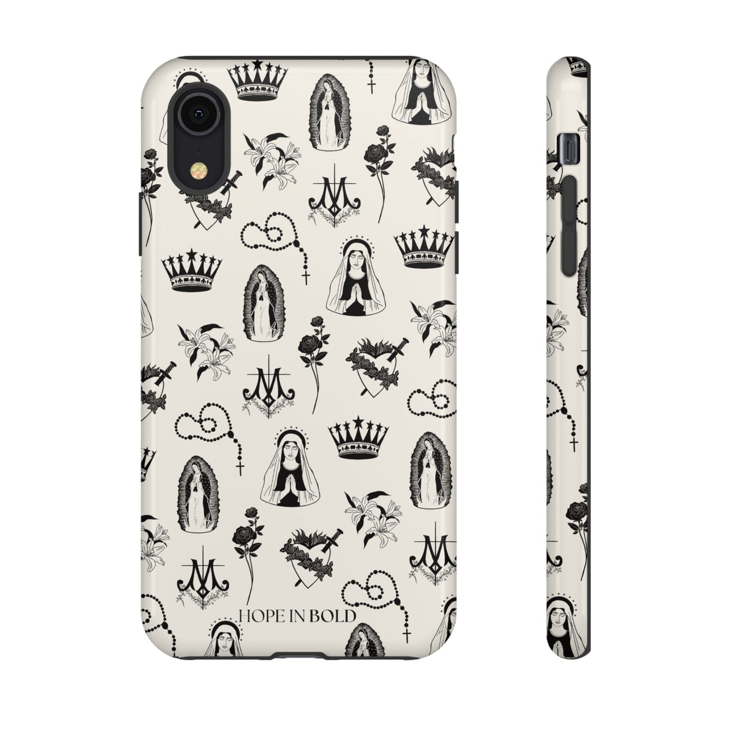 Virgin Mary Toile Phone Case in Ecru/Black