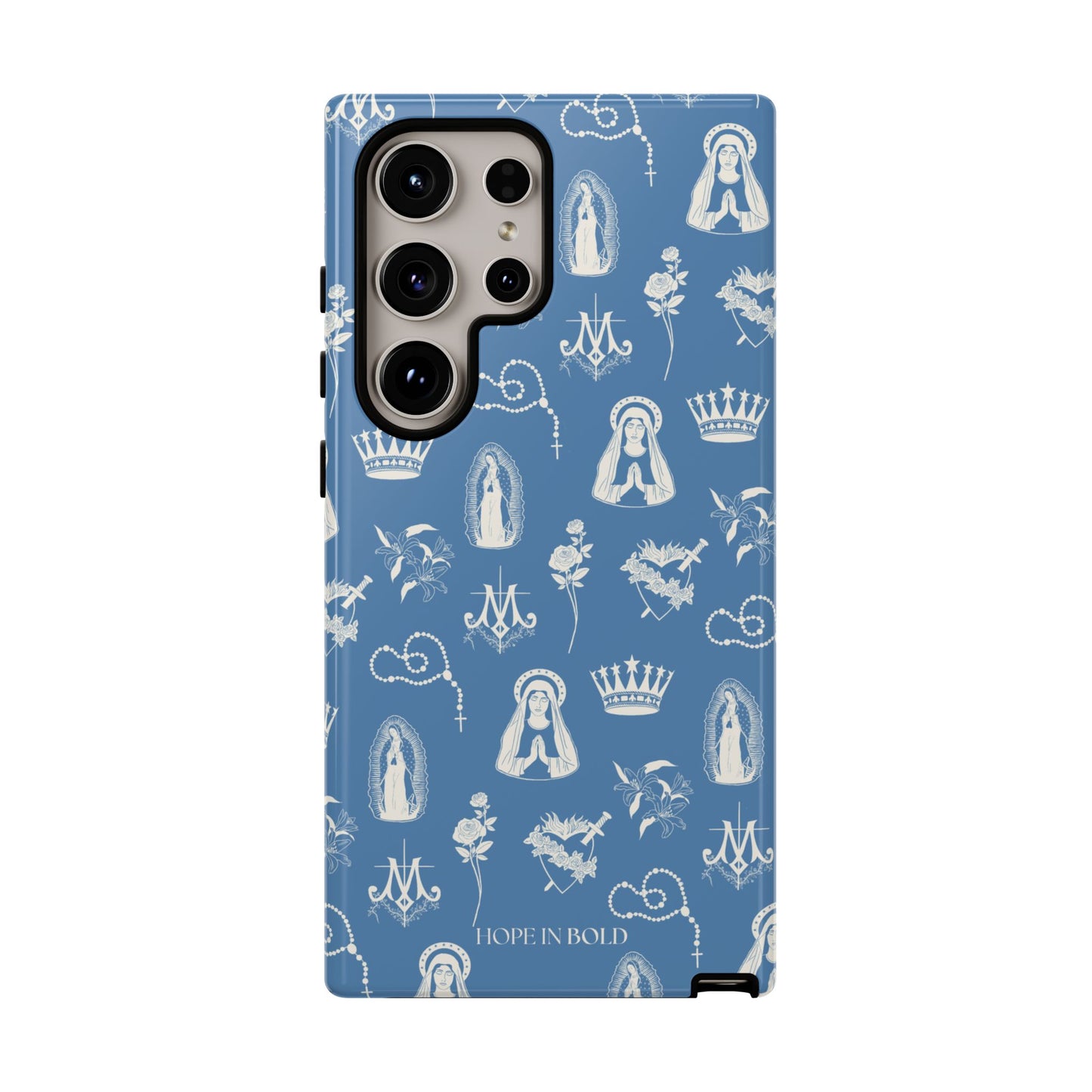 Virgin Mary Toile Phone Case in Sky/Ecru