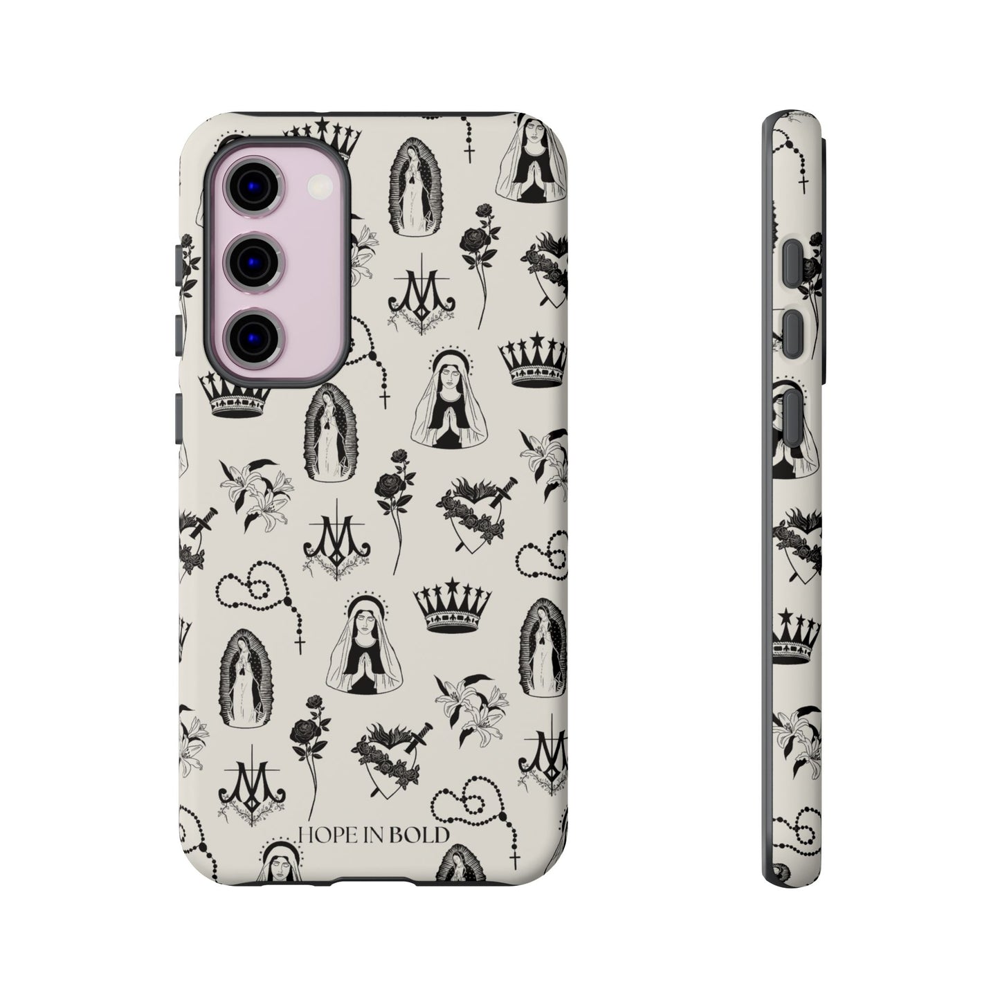 Virgin Mary Toile Phone Case in Ecru/Black