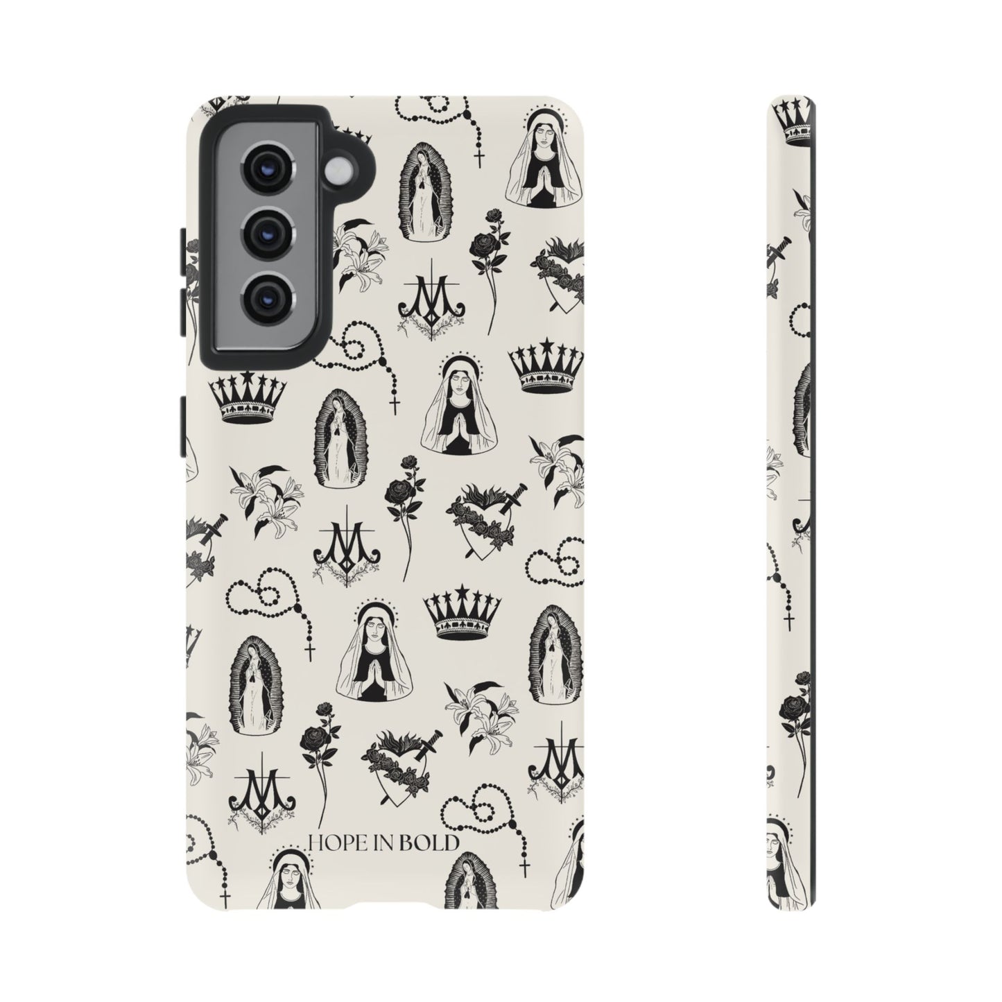 Virgin Mary Toile Phone Case in Ecru/Black