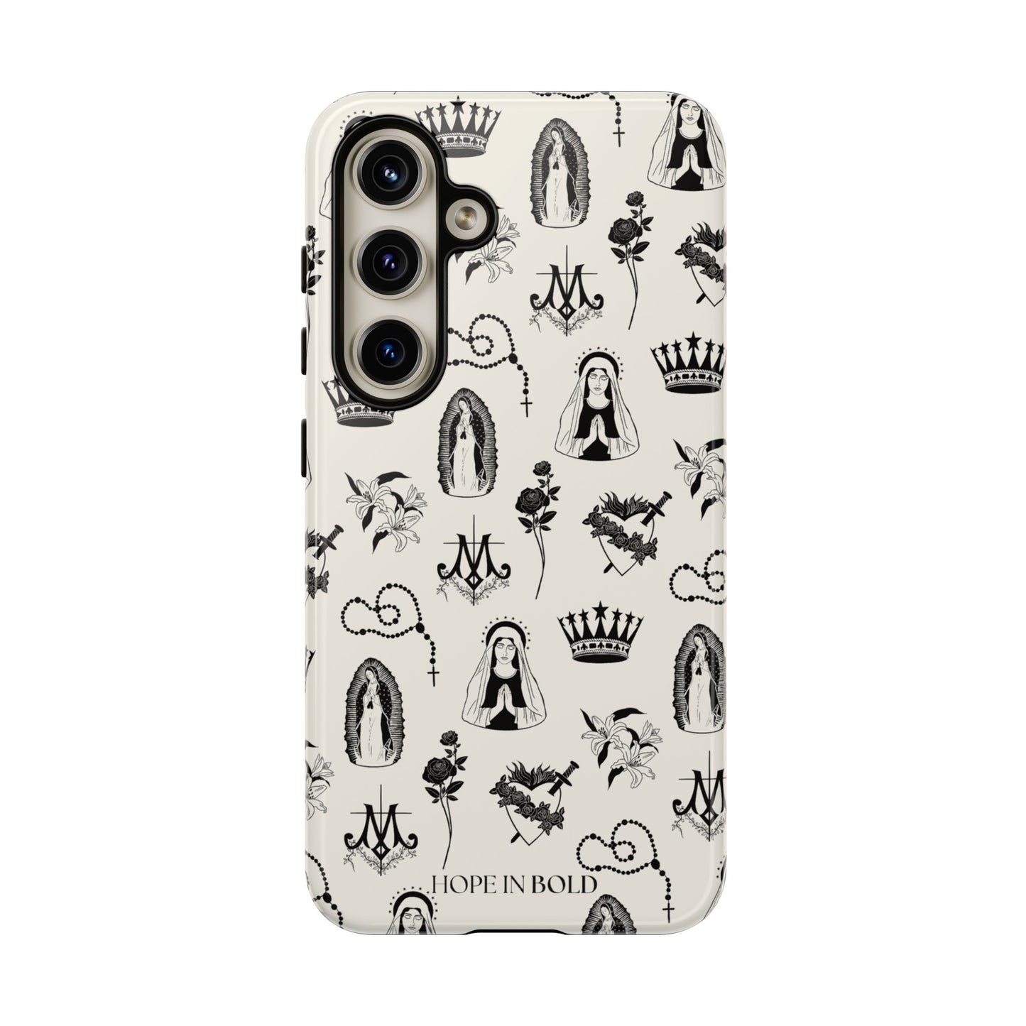 Virgin Mary Toile Phone Case in Ecru/Black