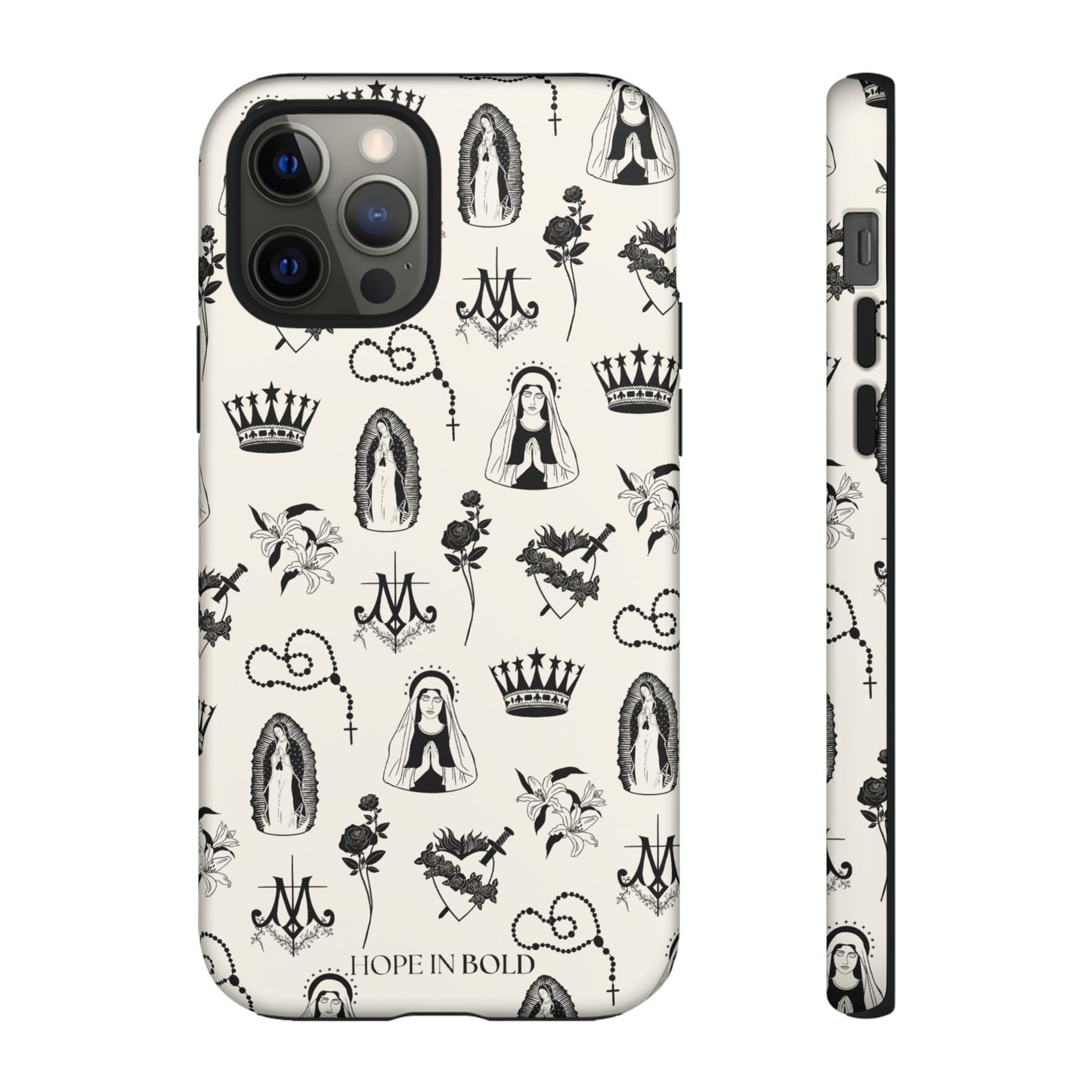 Virgin Mary Toile Phone Case in Ecru/Black