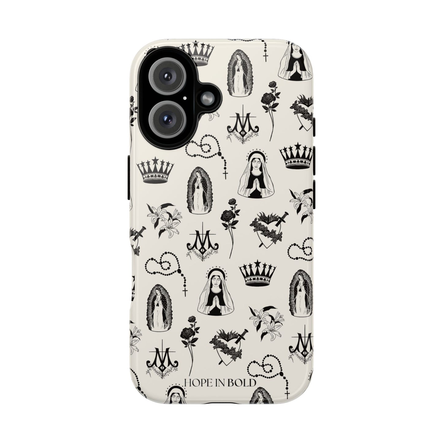 Virgin Mary Toile Phone Case in Ecru/Black