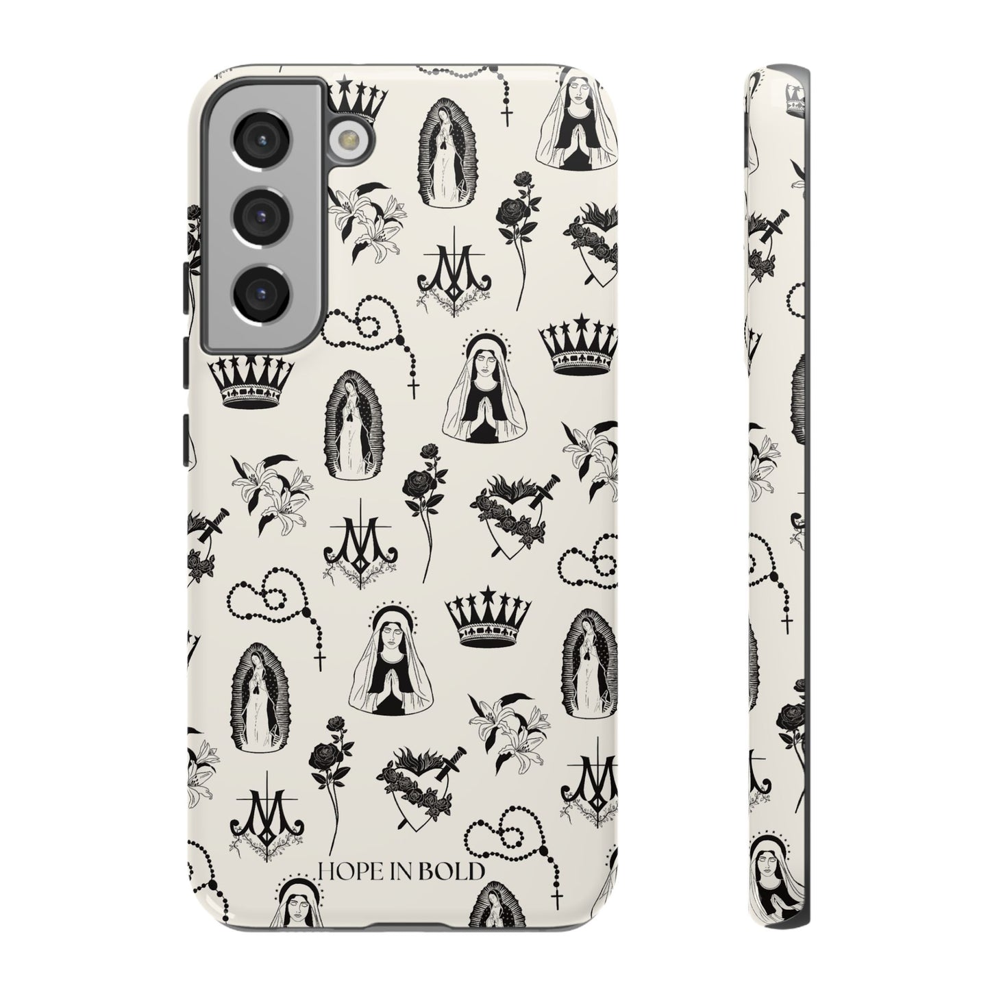 Virgin Mary Toile Phone Case in Ecru/Black