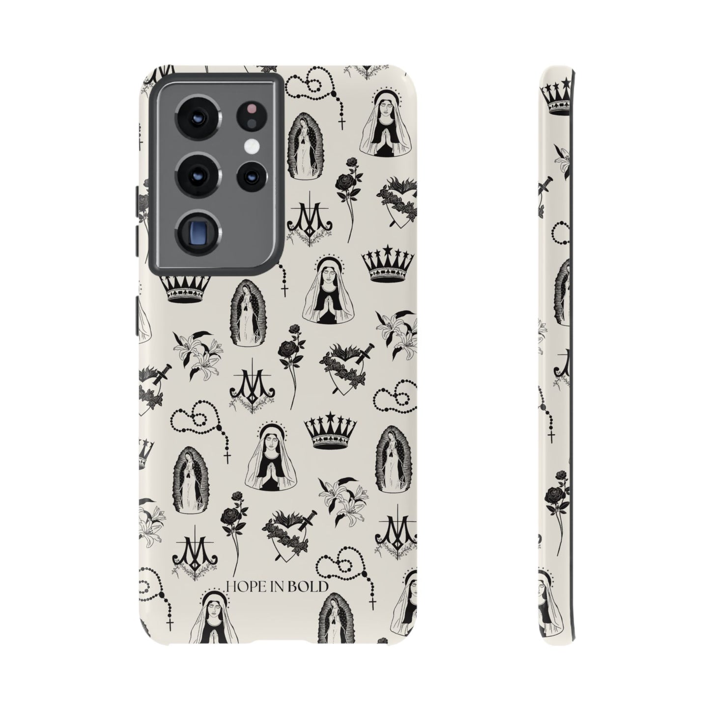 Virgin Mary Toile Phone Case in Ecru/Black